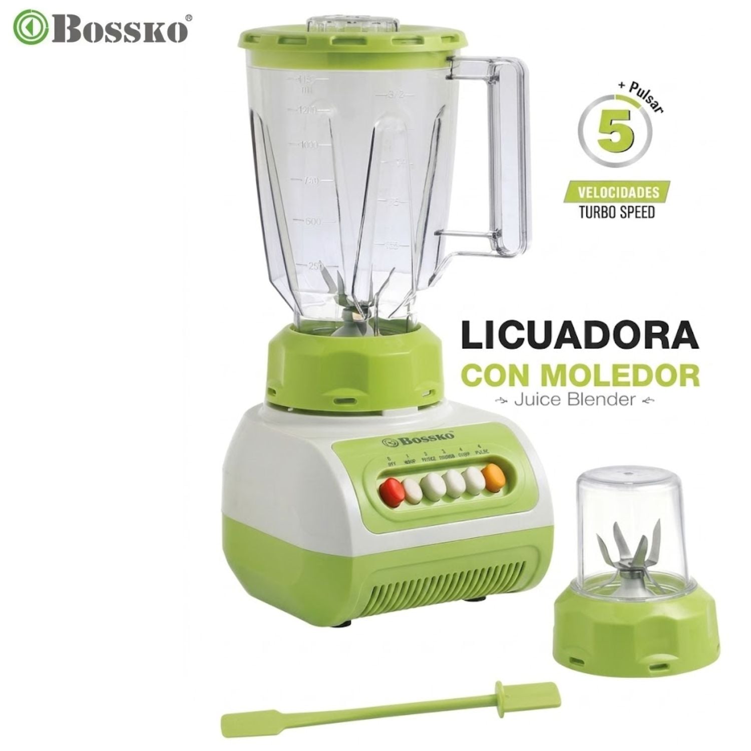 LICUADORA CON MOLINILLO BOSSKO BK-518P-V JARRA DE PLÁSTICO 1.5 LITROS VERDE - 1