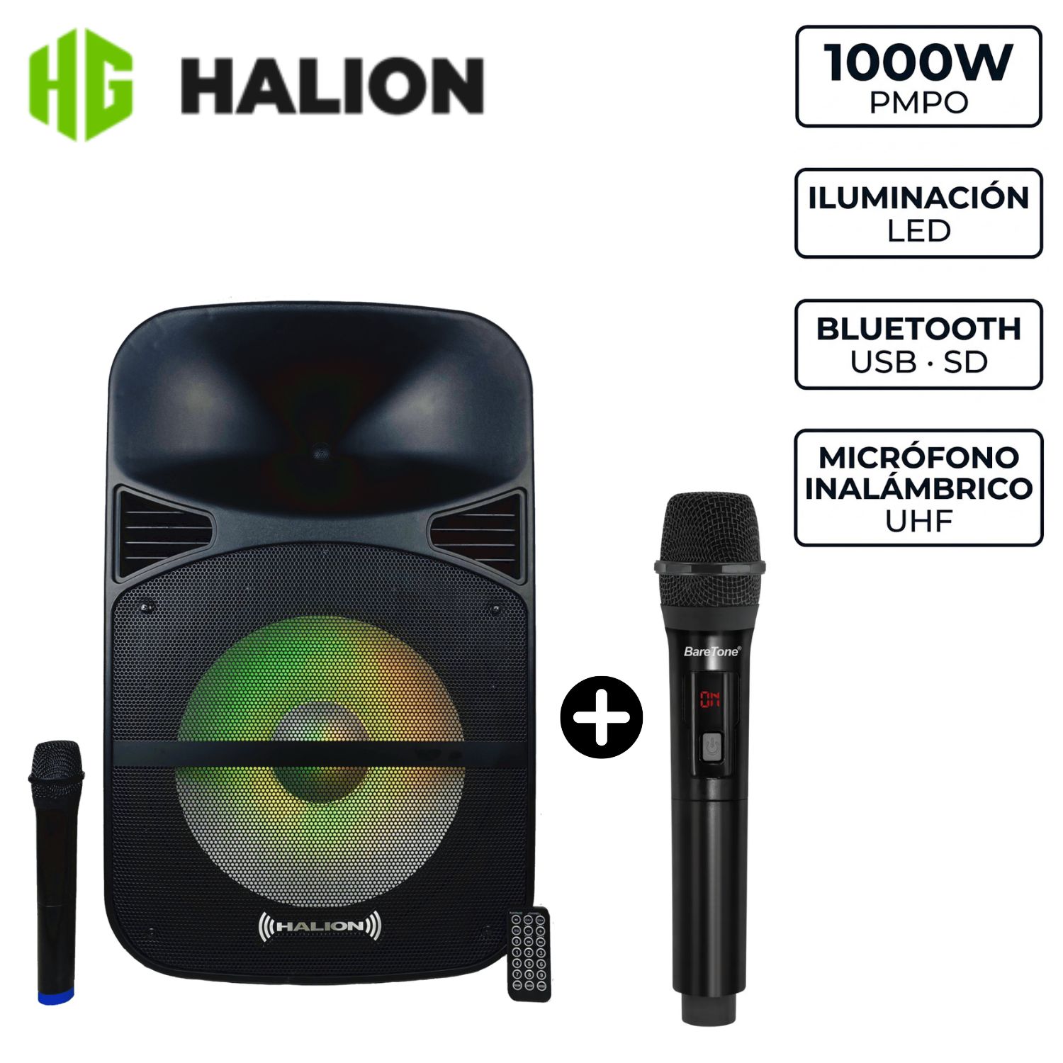 PROMO PARLANTE PORTÁTIL HALION PHA 15MDB USB BT 02 MICRÓFONOS - 1