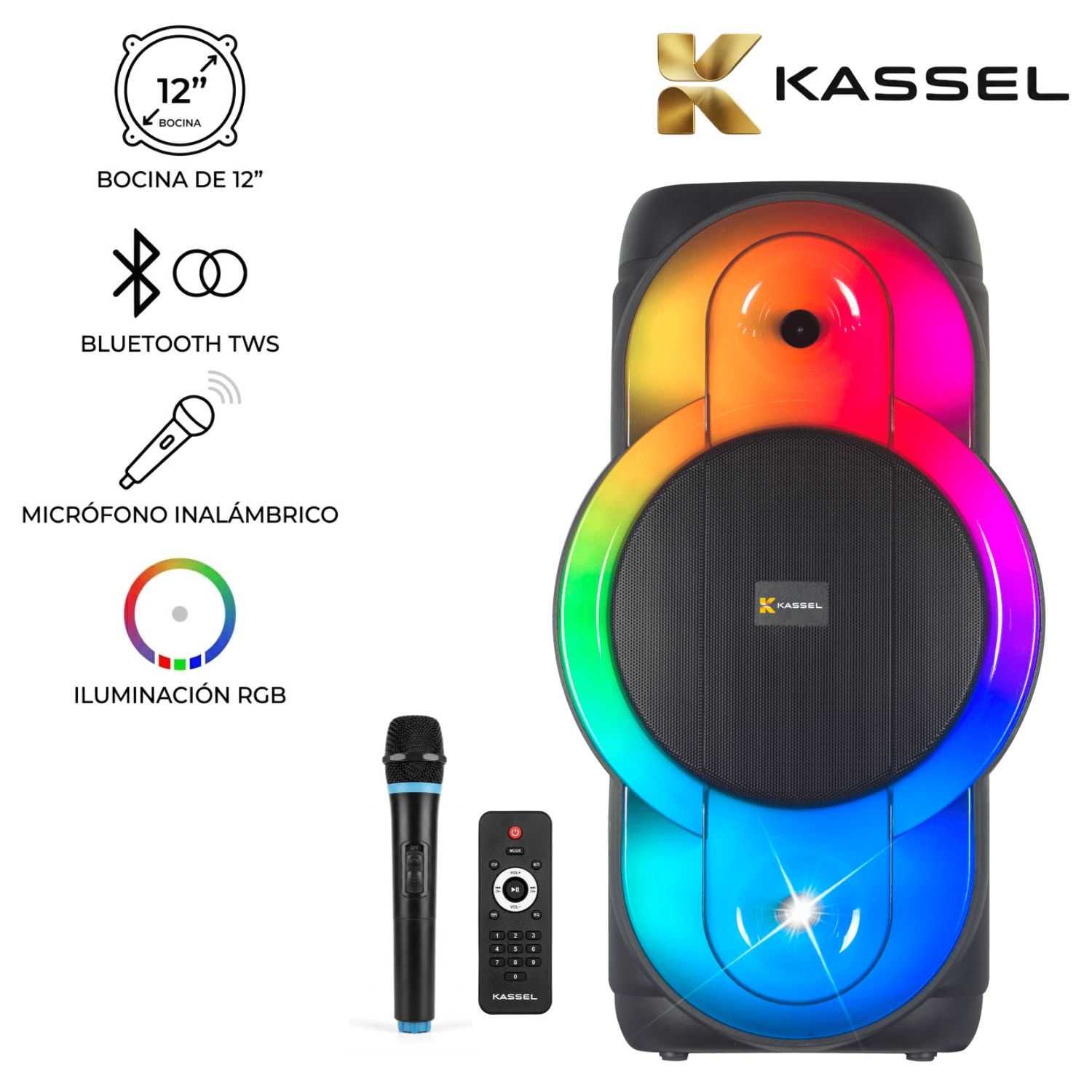 PARLANTE PORTÁTIL KASSEL K1214 BOUFER 12' USB BT TWS 01 MICRÓFONO - 1
