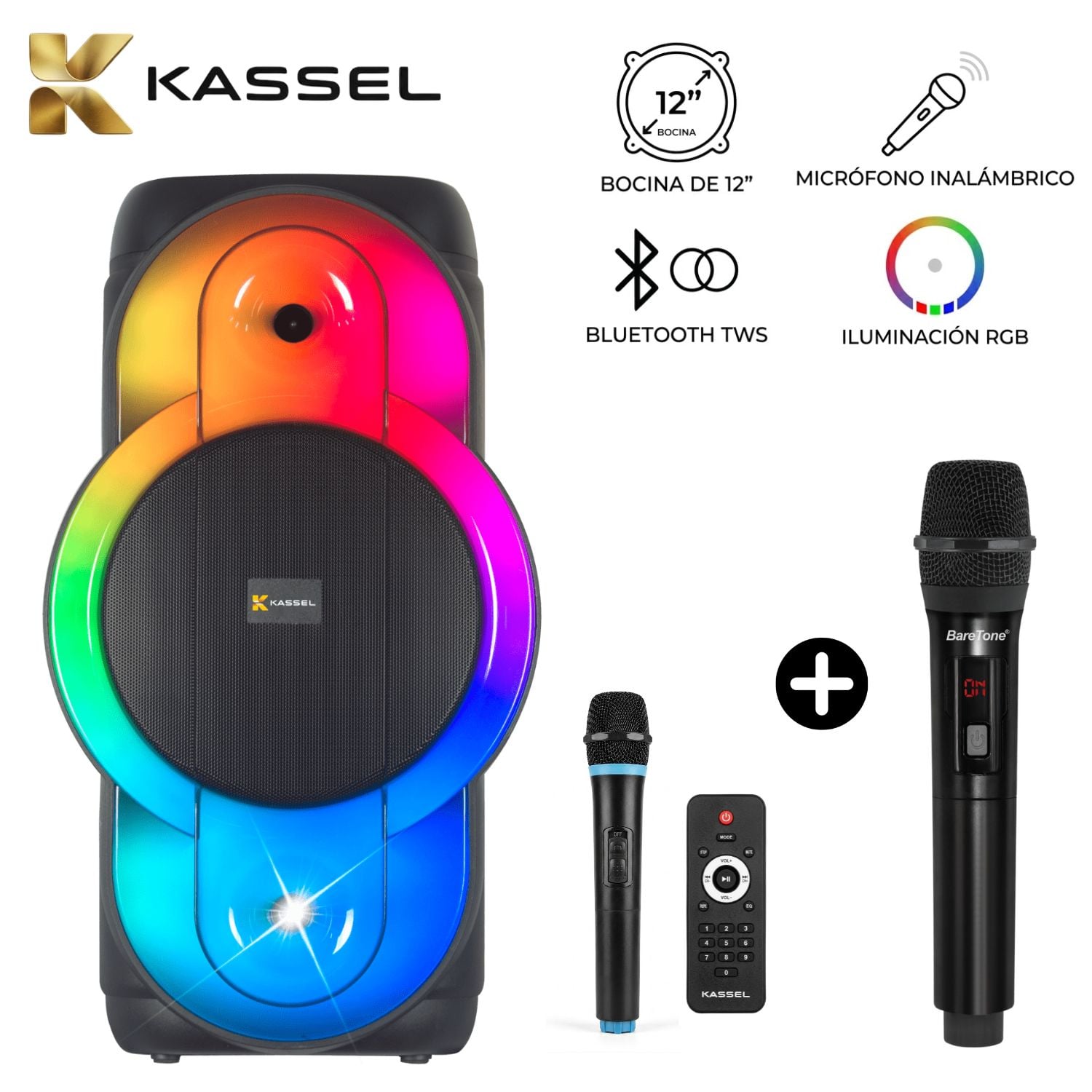 PROMO PARLANTE PORTÁTIL KASSEL K1214 BOUFER 12' + 02 MICRÓFONOS - 1