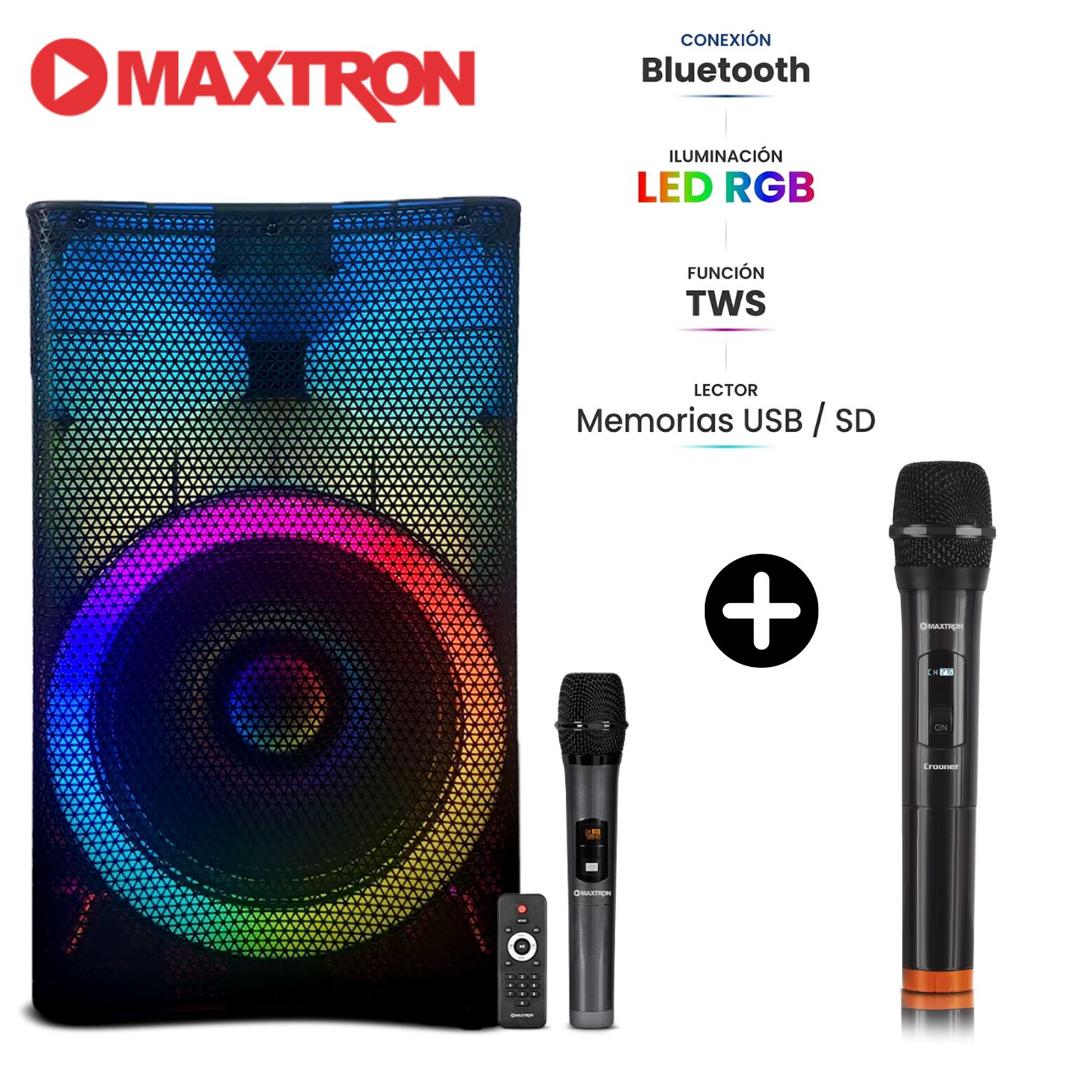 PROMO PARLANTE MAXTRON MX 1501 RAINBOW BOUFER 15' + MICRO INALÁMBRICO ADICIONAL - 1