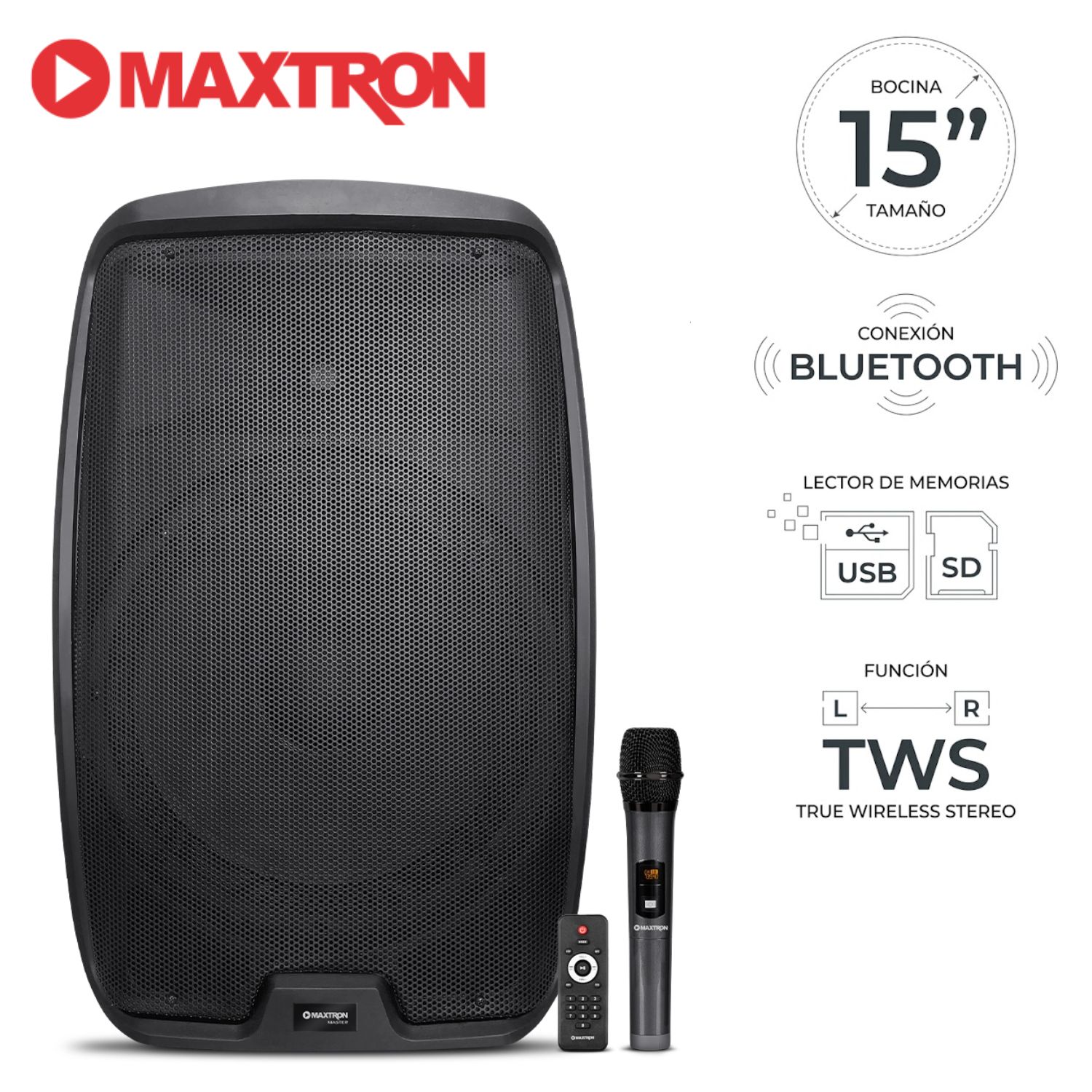 PARLANTE ACTIVO MAXTRON MX 1503AC MASTER BOUFER 15' USB BT TWS - 1