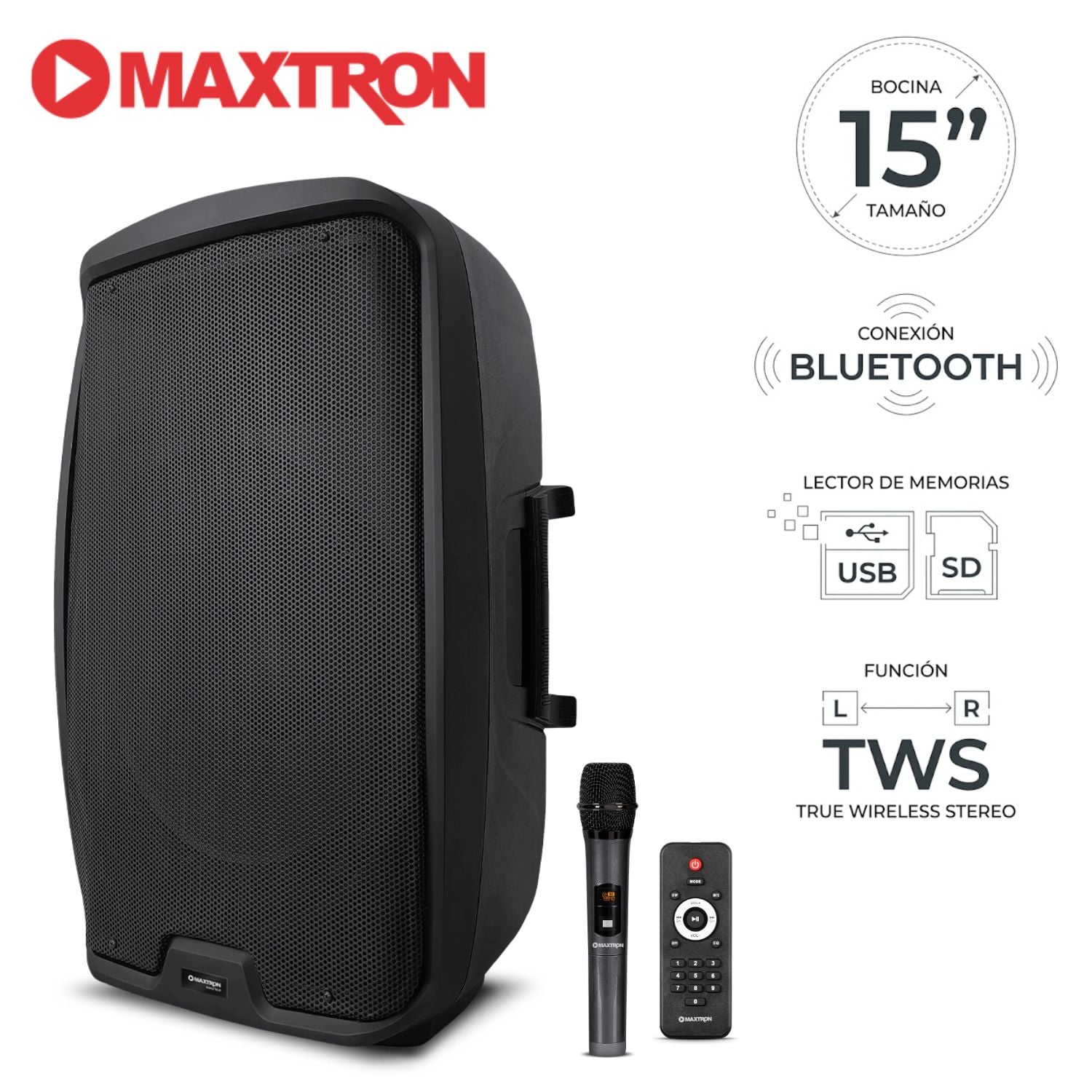 PARLANTE SEMI PROFESIONAL MAXTRON MX 1503AC MASTER BOUFER 15' USB BT TWS - 1