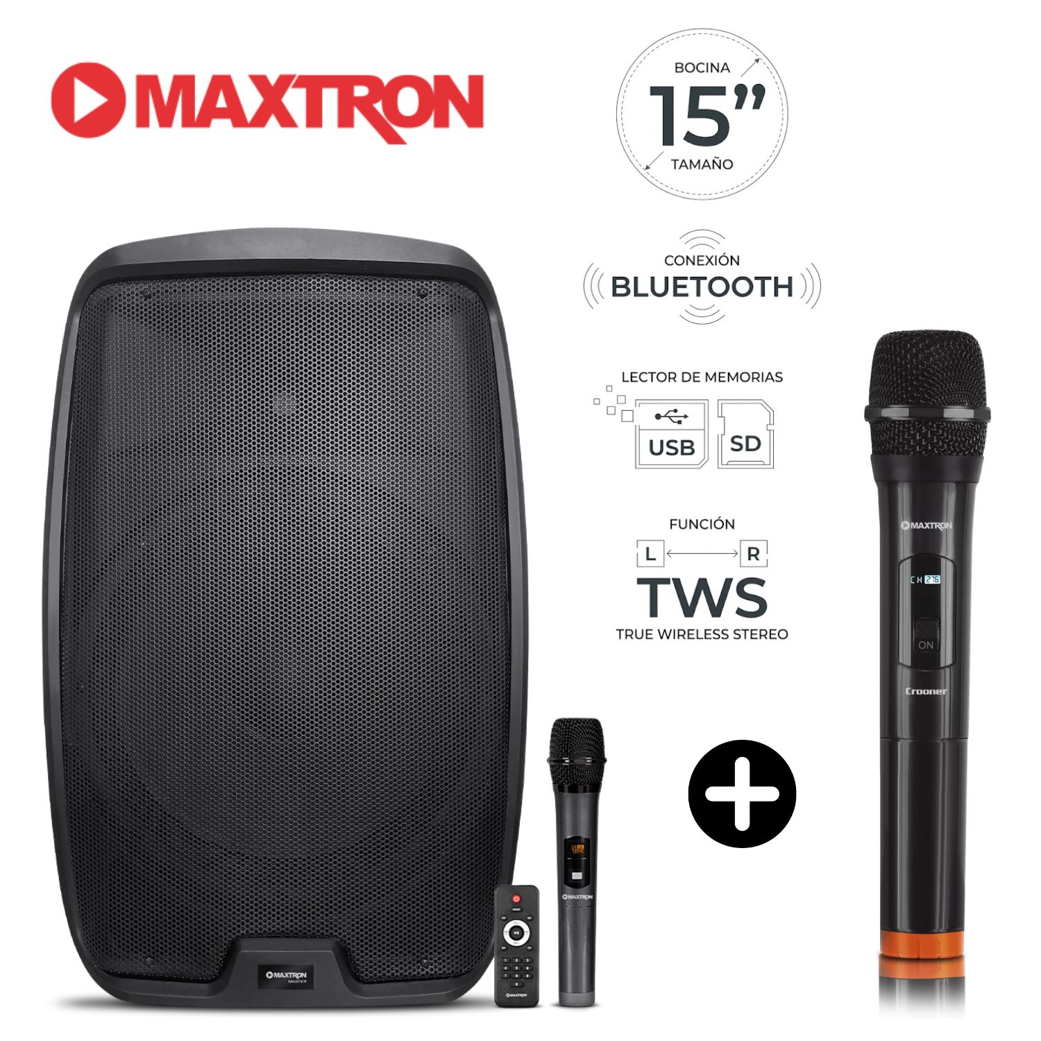 PROMO PARLANTE SEMI PROFESIONAL MAXTRON MX 1503AC MASTER + MICRO INALÁMBRICO ADICIONAL - 1