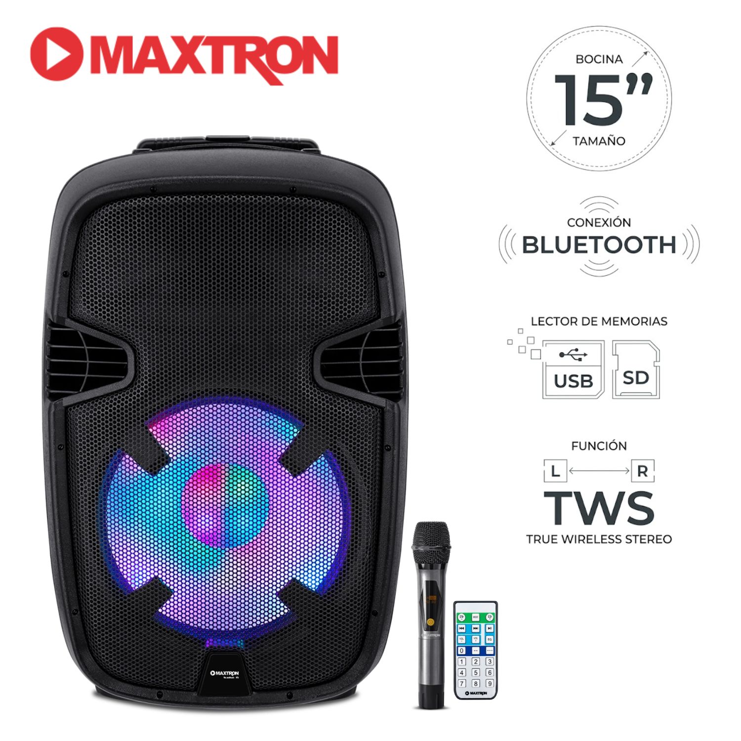 PARLANTE MAXTRON SCADIUN MX 1500 ACT BOUFER 15' DIRECTO AC 01 MICRO - 1