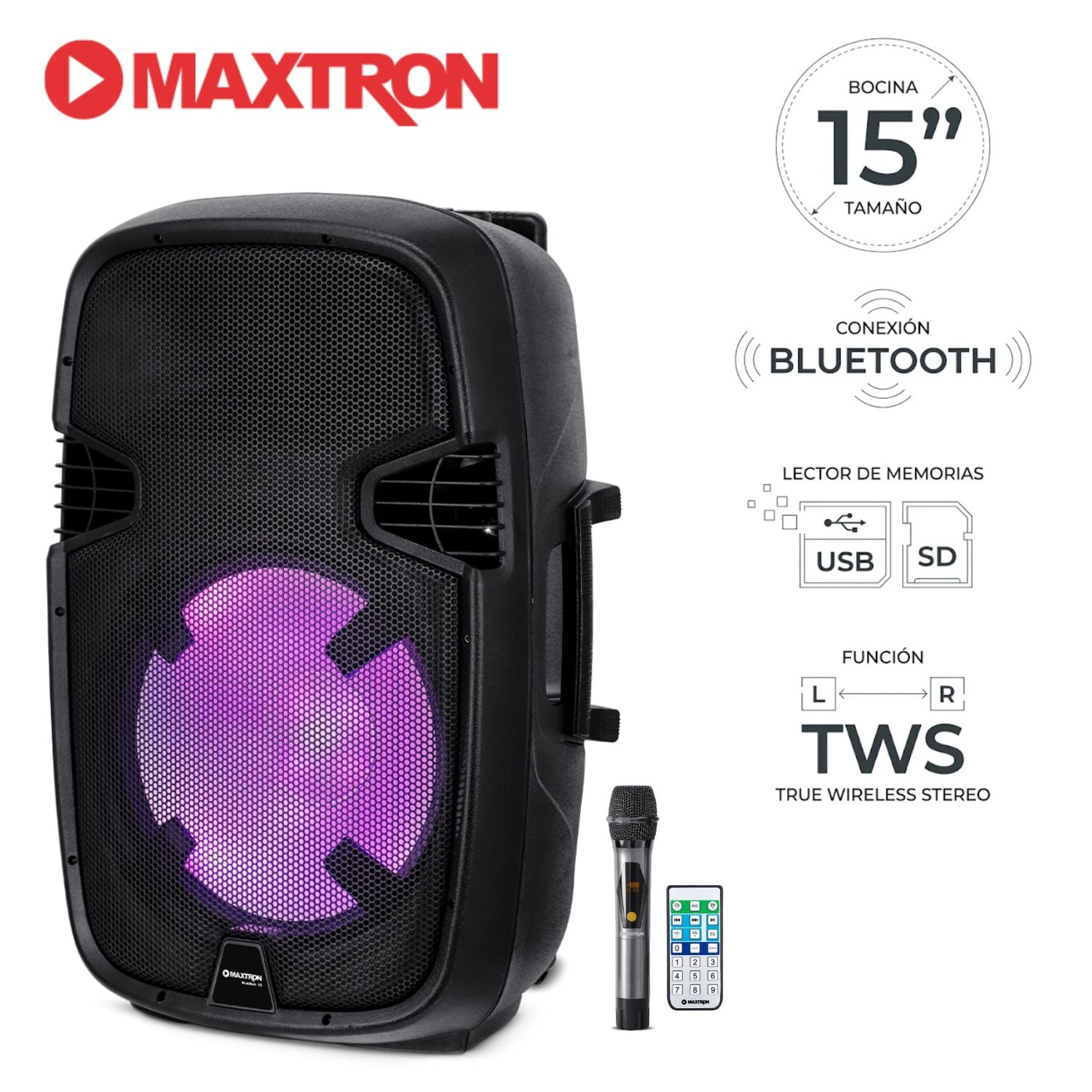 PARLANTE MAXTRON SCADIUN MX 1500 ACT DIRECTO AC 01 MICRO USB SD BT TWS - 1