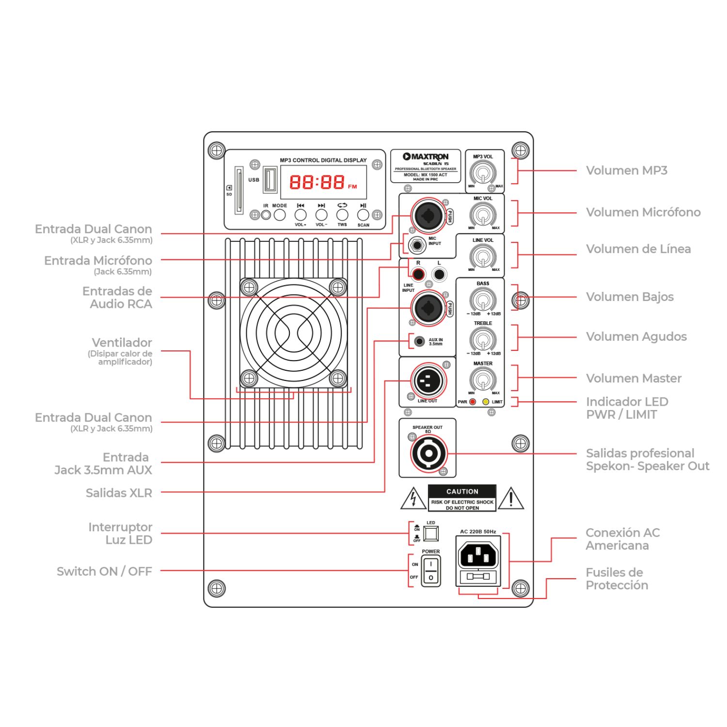 PROMO TRÍPODE + PARLANTE MAXTRON SCADIUN MX 1500 DIRECTO AC USB SD BT TWS - 4