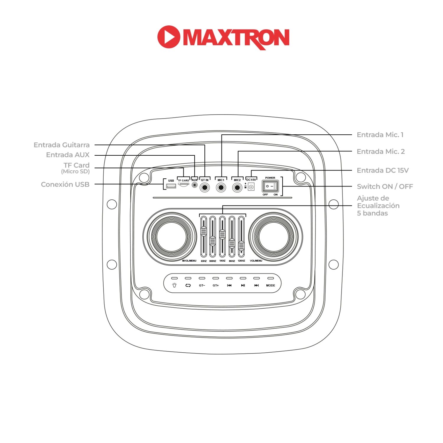 TORRE DE SONIDO MAXTRON INFINITY XT MX 1038 PRO BOUFER 10' X 2 USB BT TWS 01 MICRO - 4