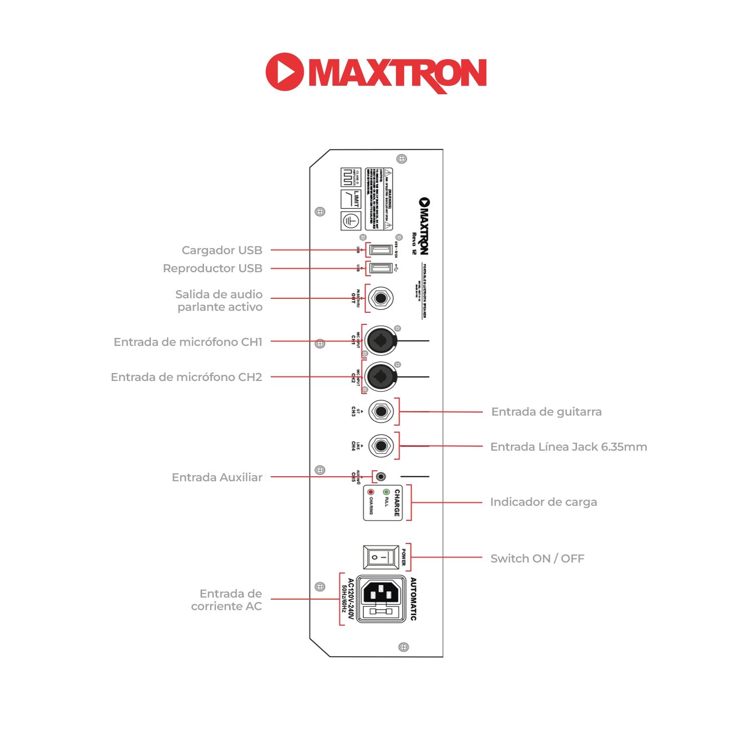 PARLANTE PORTATIL MAXTRON REVO MXT 8115 BOUFER 15” USB BT TWS CON DSP PROFESIONAL - 6