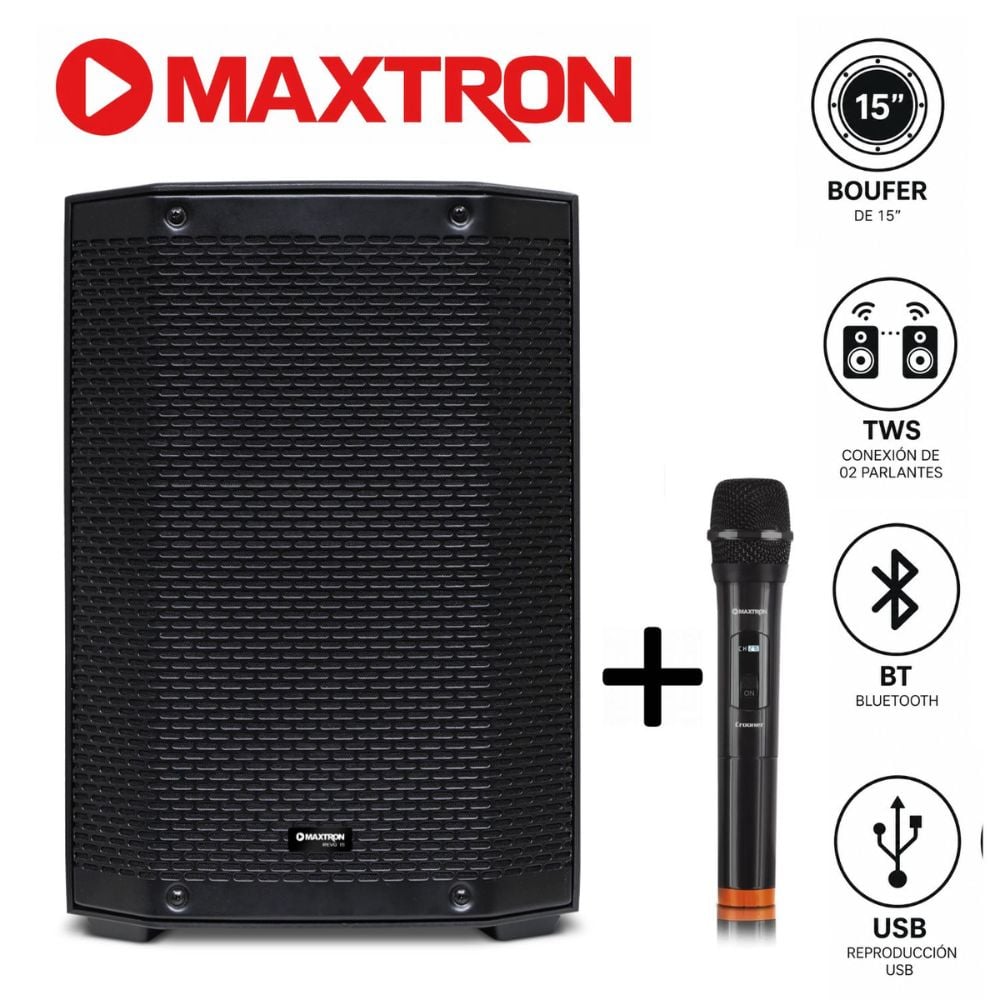 PROMO MAXTRON PARLANTE REVO MXT 8115 + MICROFONO MX 758 INALAMBRICO - 1