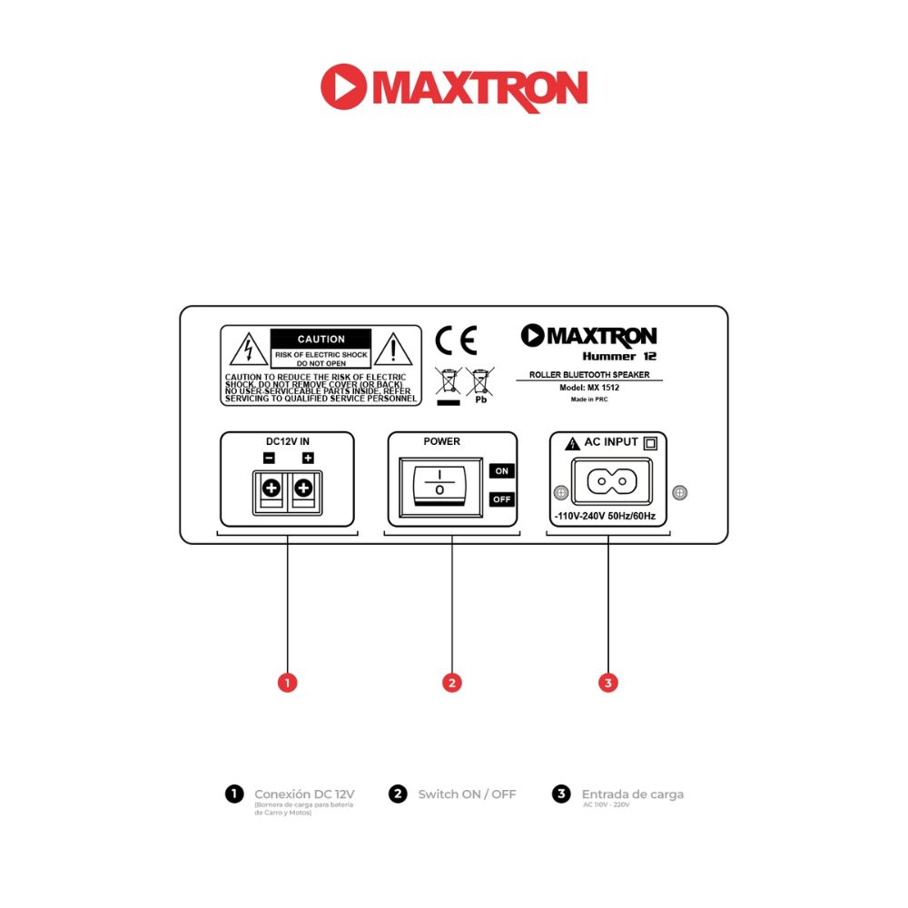 'TITULO: PARLANTE PORTATIL MAXTRON HUMMER MX 1512 BOUFER 12” USB BT TWS CON DSP PROFESIONAL - 7