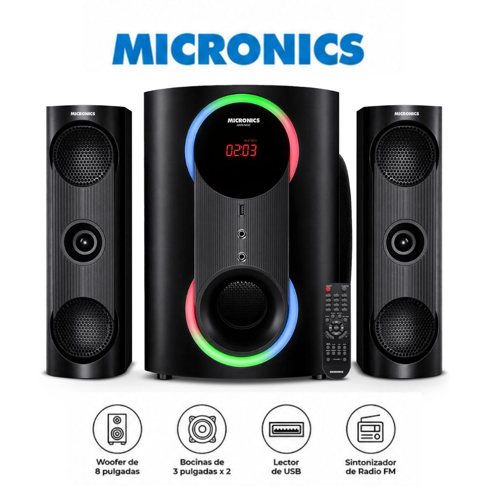 PARLANTE 2,1 MICRONICS MIRAGE MIC S7008 BOUFER DE 8 PULG, USB BT - 1