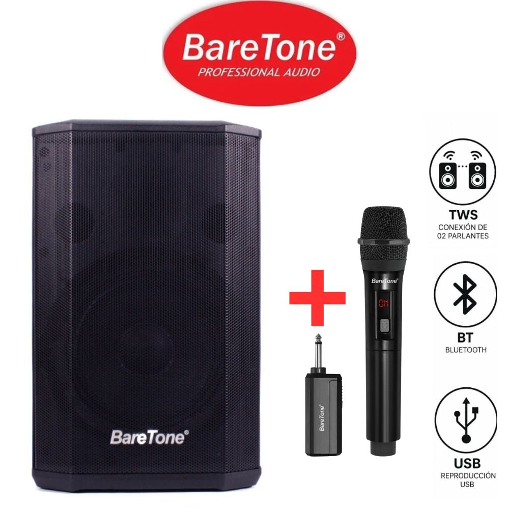 PROMO PARLANTE PROFESIONAL BARETONE MAX-B8 CON 02 MICROFONOS - 1