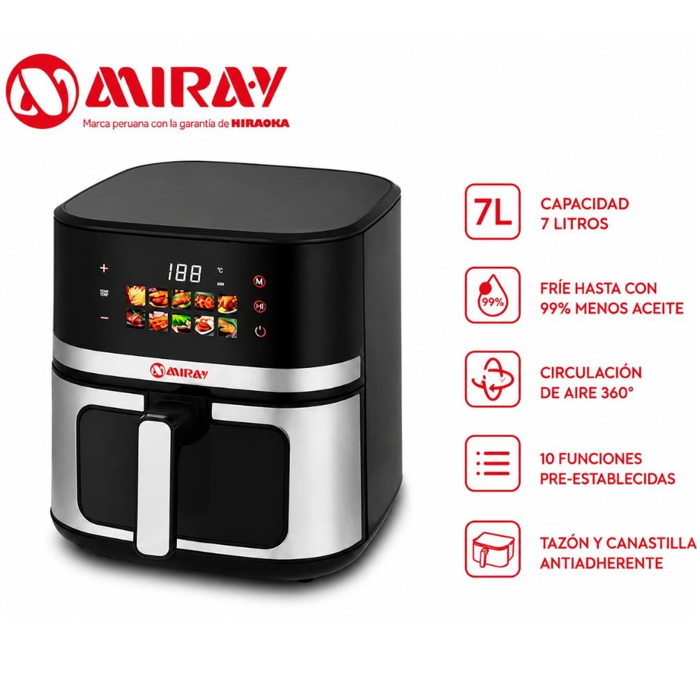 OLLA FREIDORA DIGITAL MIRAY OFM-118 7 LITROS CON VENTANA VISORA - 1