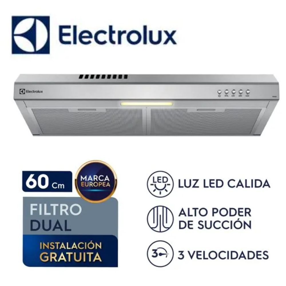 CAMPANA EXTRACTORA ELECTROLUX DE6SS 60CM ALTO PODER DE SUCCIÓN E ILUMINACIÓN LED INOX - 1