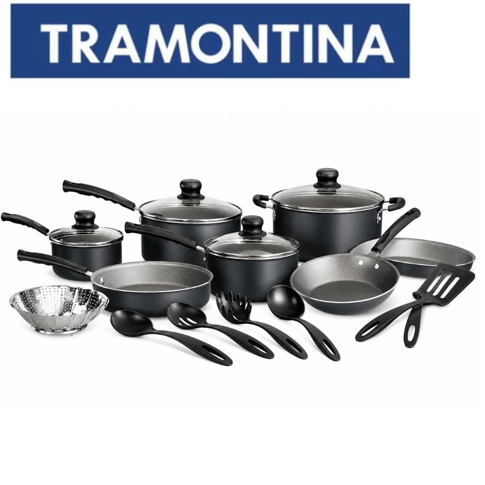 JUEGO DE OLLAS TRAMONTINA PRIMEWARE 18 PZAS FUNCIONAL ANTIADHERENTE NEGRO - 1