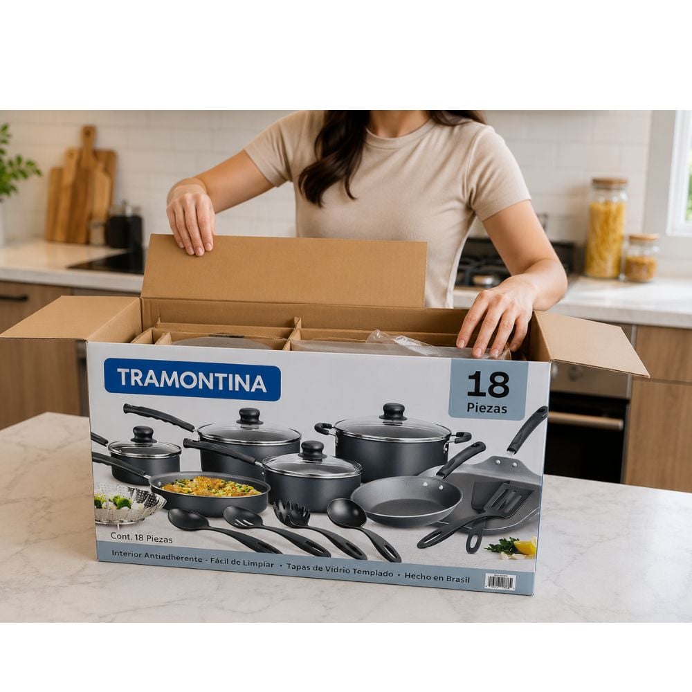 JUEGO DE OLLAS TRAMONTINA PRIMEWARE 18 PZAS FUNCIONAL ANTIADHERENTE NEGRO - 4
