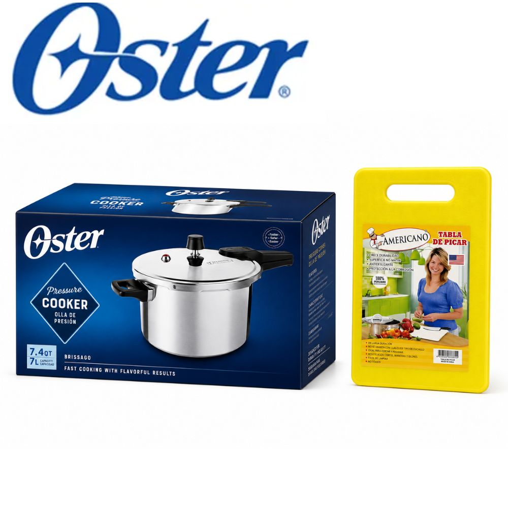 PROMO OLLA PRESION OSTER BRISSAGO 7 LT + TABLA DE PICAR - 1