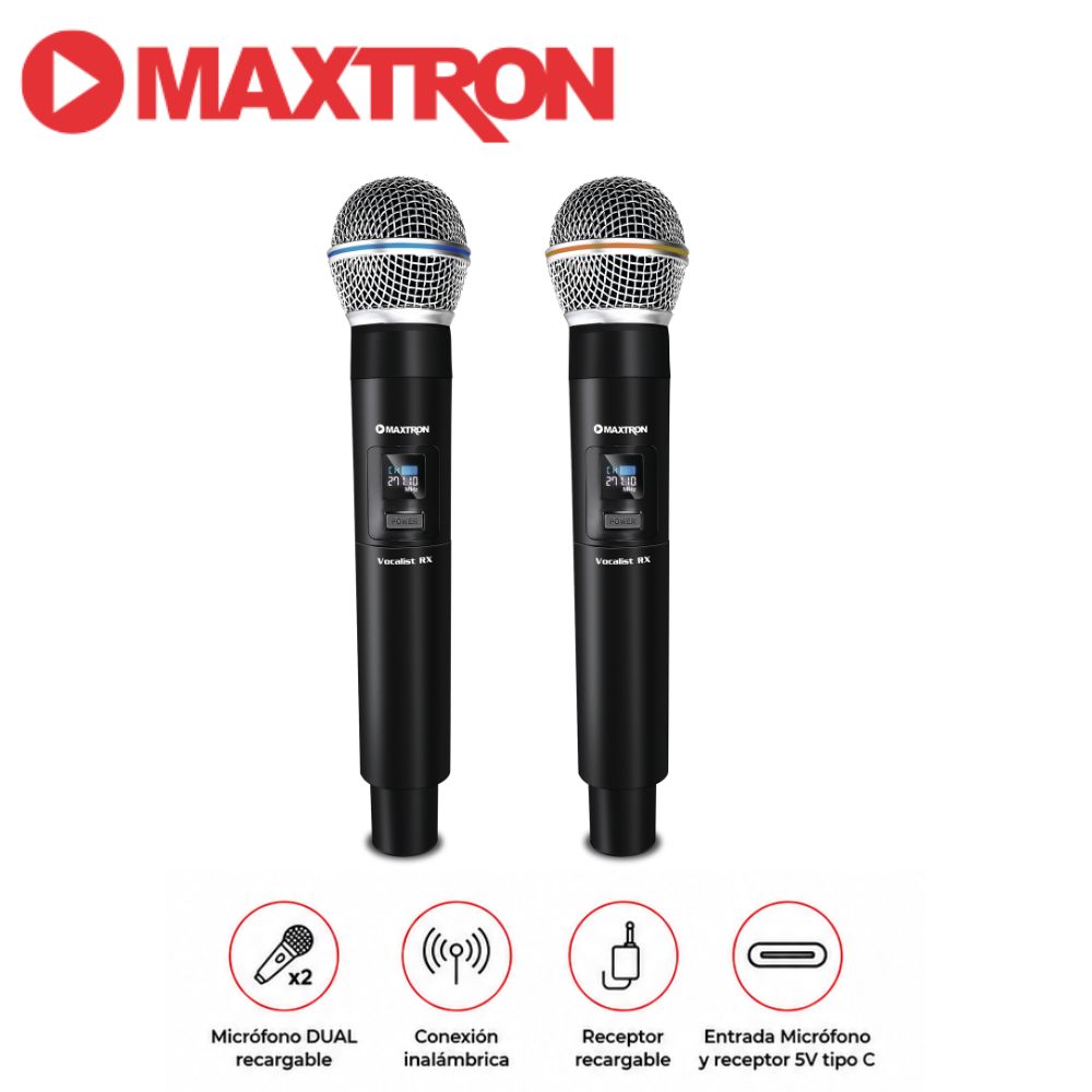 MICRÓFONO DUAL MAXTRON VOCALIST  RX - MX 7238 RX  INALÁMBRICO RECARGABLE - 1