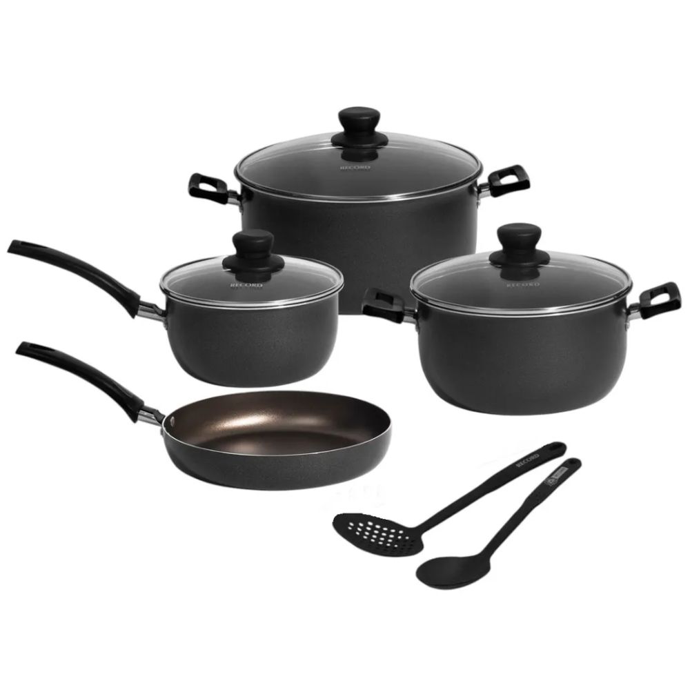 JUEGO DE OLLAS RECORD ESSENTIAL ANTIADHERENTE CON UTENSILIOS 9 PIEZAS NEGRO - 3