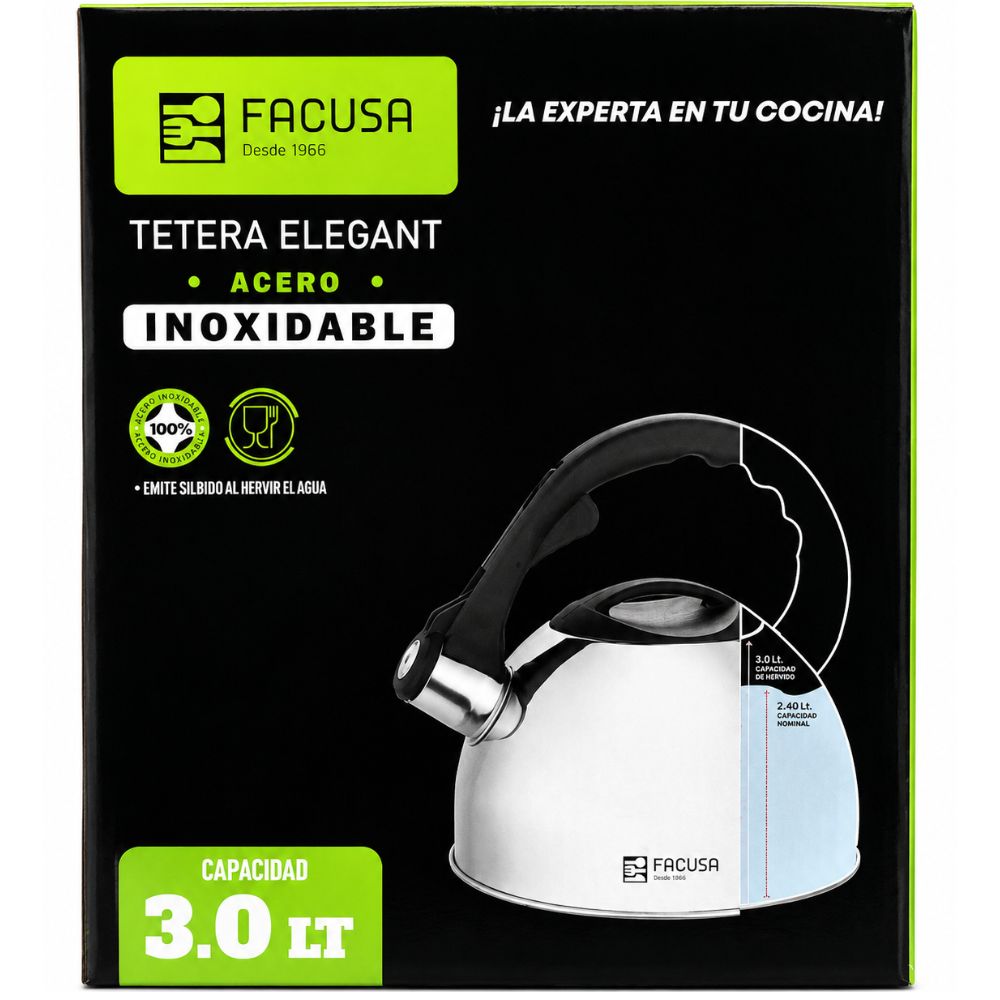TETERA FACUSA ELEGANT 3 LT. ACERO INOXIDABLE CON SILBATO - 2