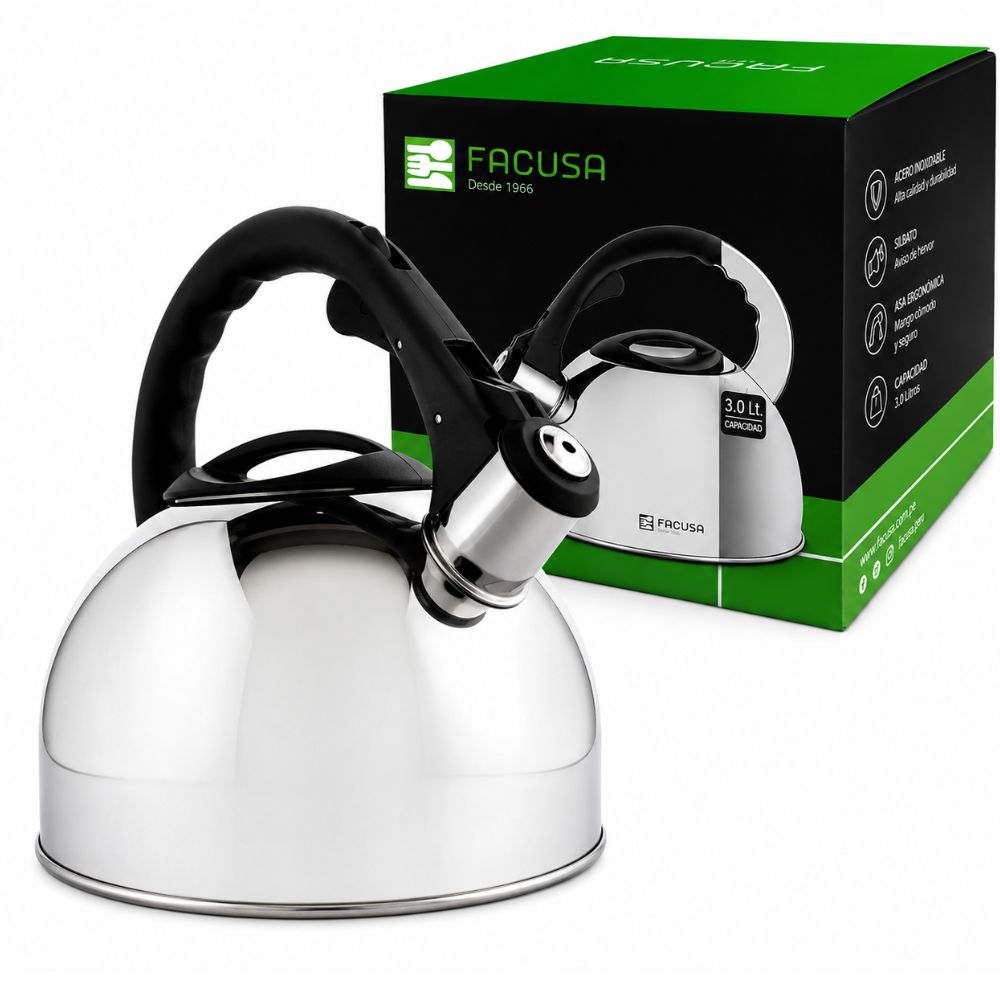 TETERA FACUSA ELEGANT 3 LT. ACERO INOXIDABLE CON SILBATO - 3