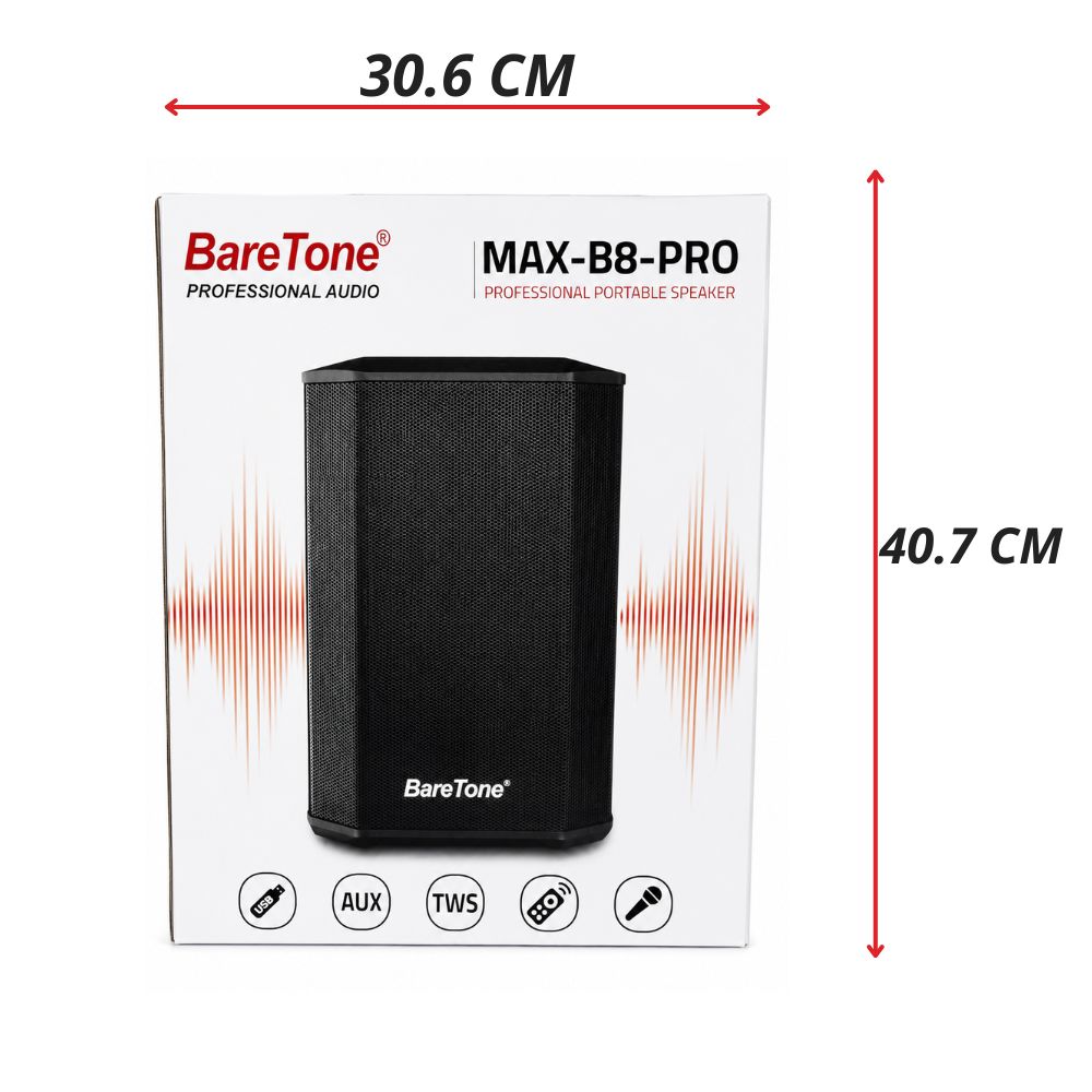 PARLANTE PROFESIONAL BARETONE MAX B8 PRO CON BATERÍA, USB BT 2 MICRÓFONOS - 5