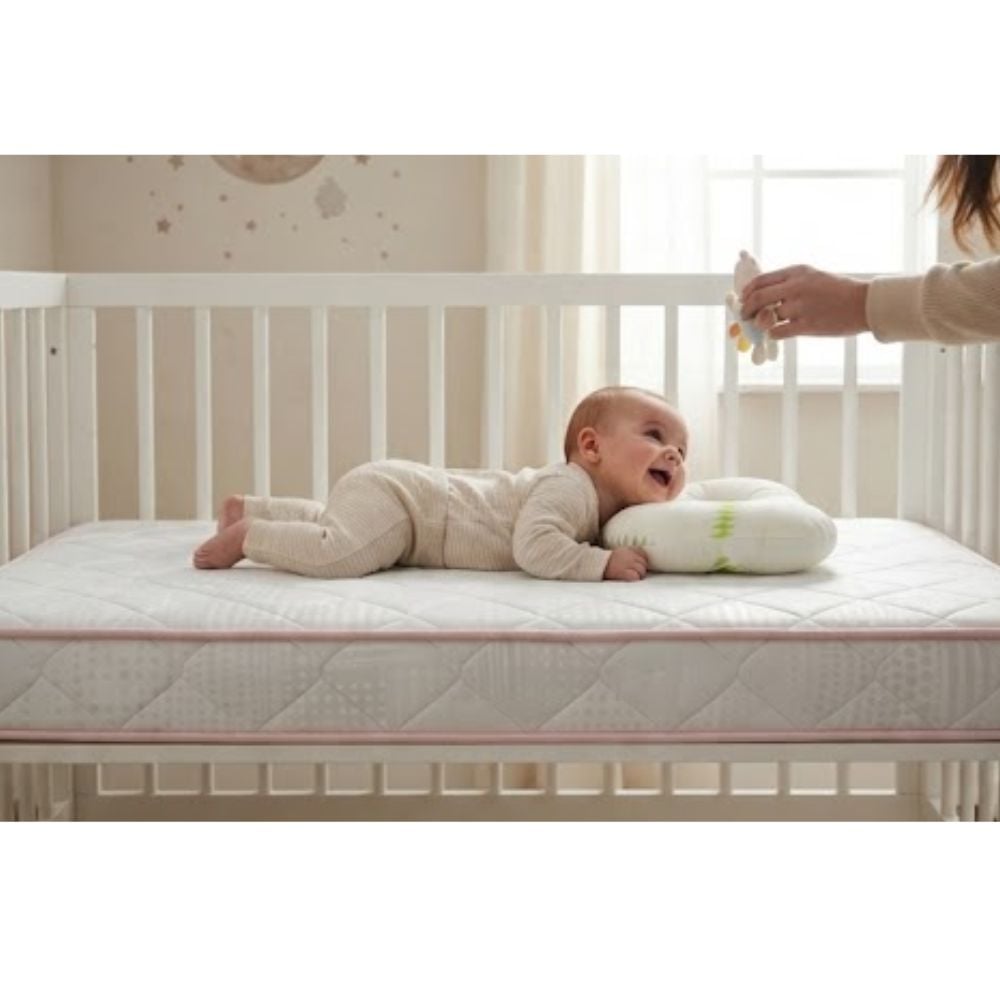 COLCHÓN PARA CUNA BEBE DETALLES ROSADO CON ALMOHADA + PELOTITAS - 3