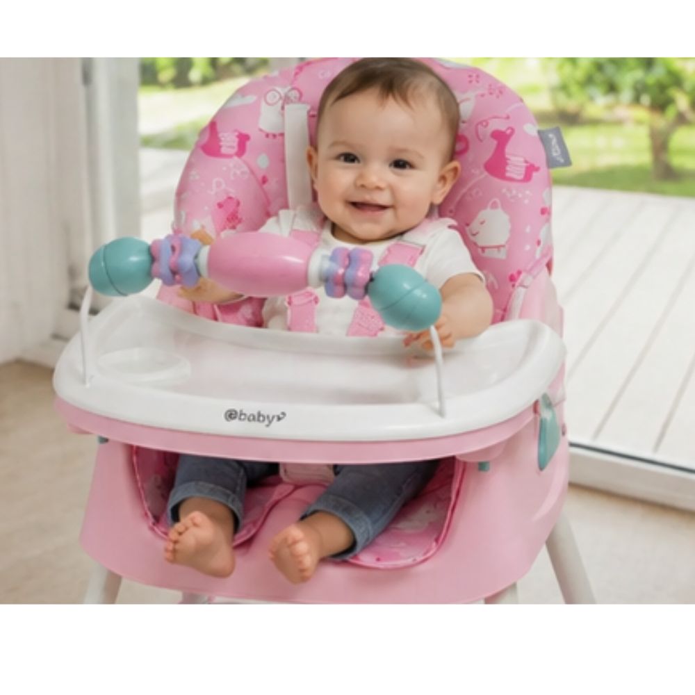 SILLA DE COMER EBABY LULU FUSCIA CON RUEDAS DOBLE BANDEJA - 3