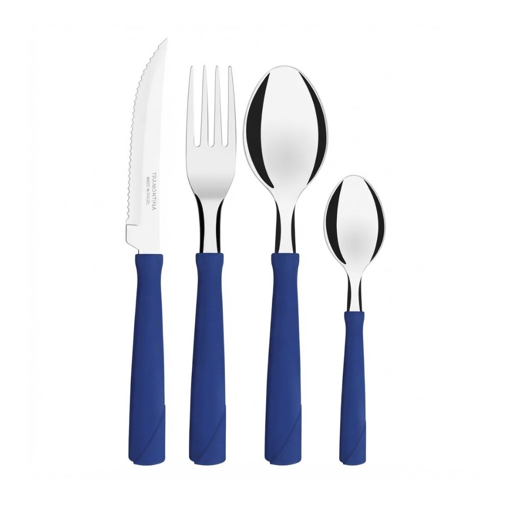 JUEGO DE CUBIERTOS TRAMONTINA 24 PZAS AZUL LÁMINAS DE ACERO INOXIDABLE Y MANGOS DE POLIPROPILENO - 2