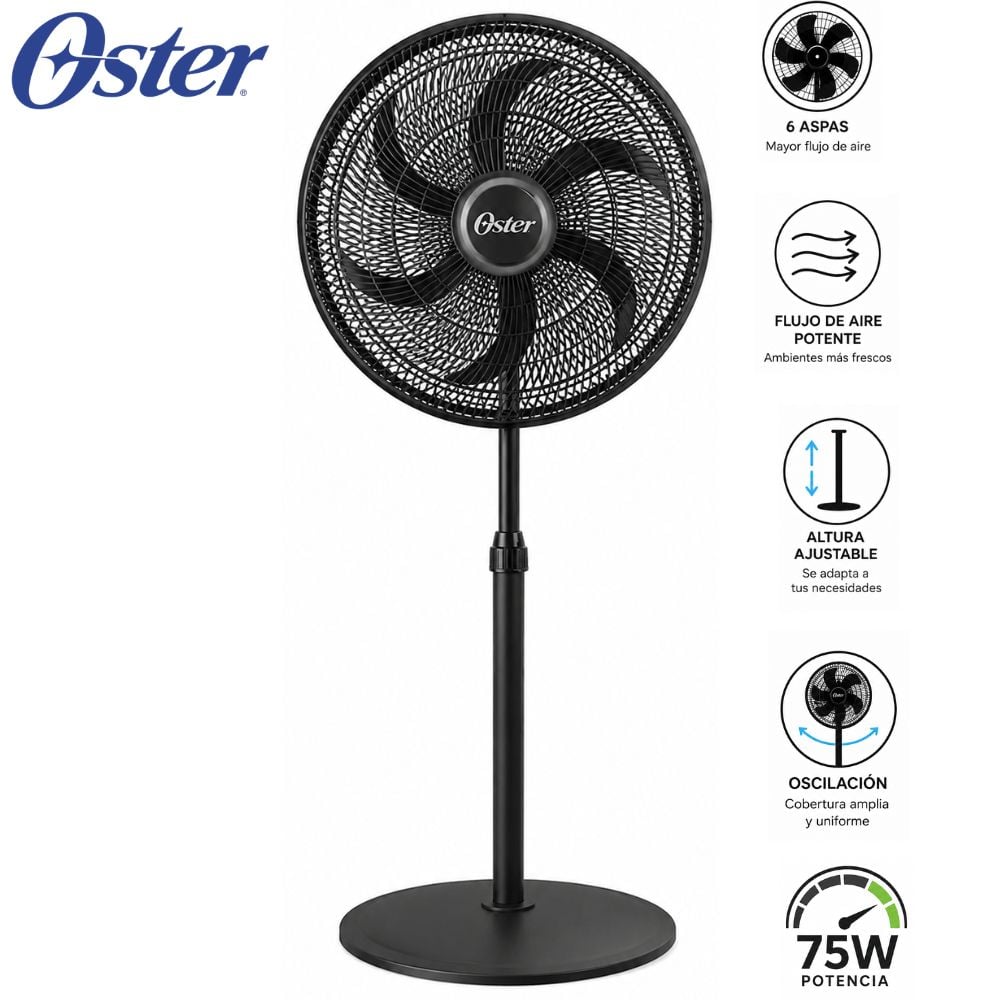 VENTILADOR DE PEDESTAL OSTER T1631 18' 75 W NEGRO - 1