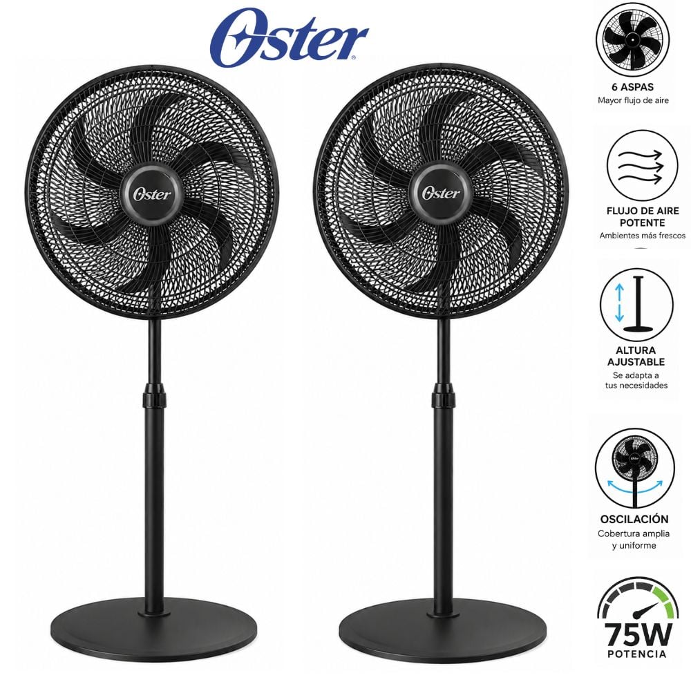 PACK 02 VENTILADORES DE PEDESTAL OSTER T1631 18' 75 W NEGRO - 1