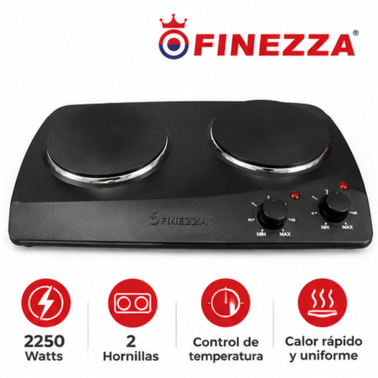 COCINA ELÉCTRICA FINEZZA FZ_203D3N 2 HORNILLAS NEGRO - 1