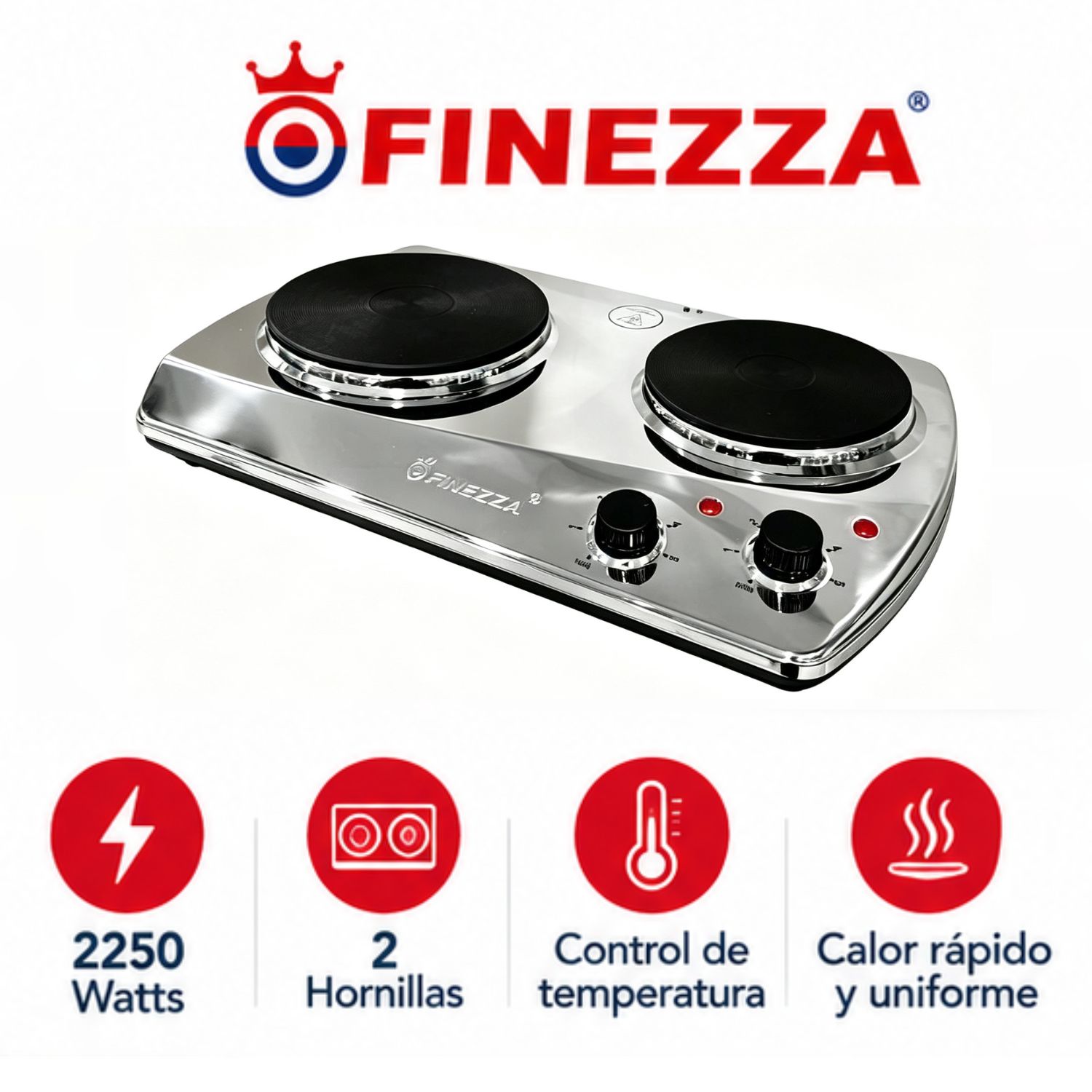 COCINA ELÉCTRICA FINEZZA FZ-203D3CH 2 HORNILLAS ACERO - 1