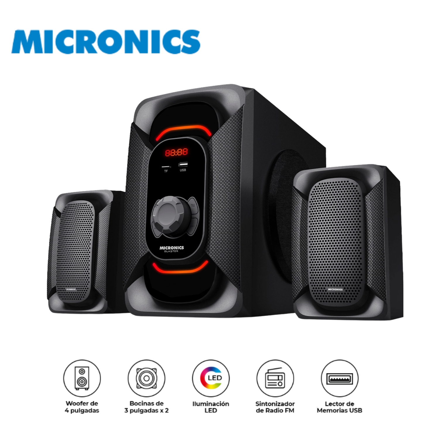 PARLANTE MICRONICS BLASTER MIC-S7401BT 2.1 USB BLUETOOTH - 1