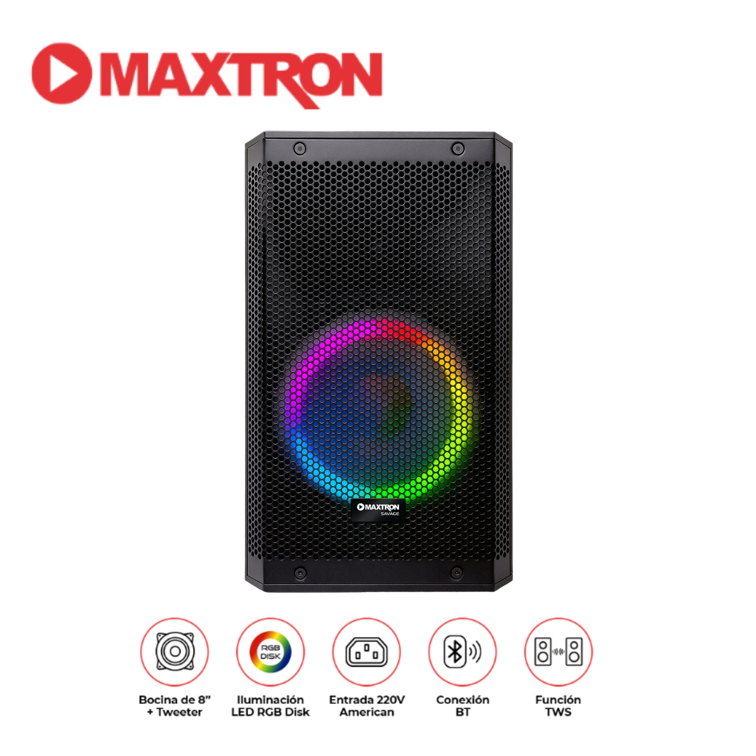 PARLANTE PORTATIL MAXTRON SAVAGE MX303 USB BT TWS LUCES RGB 01 MICROFONO - 1