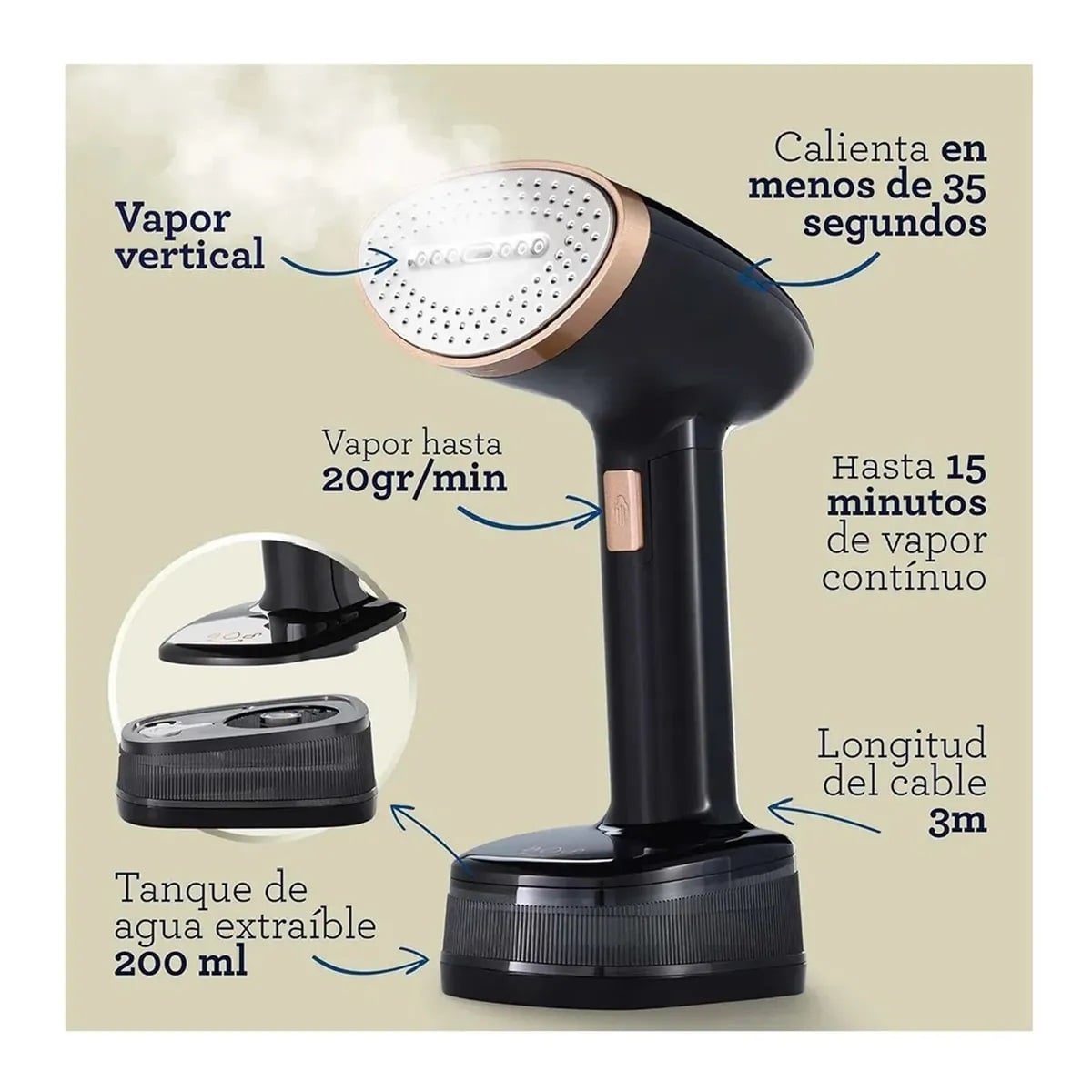 VAPORIZADOR OSTER GCSTFS 300 053 PLEGABLE DE MANO 1200 W - NEGRO/COBRE - 3