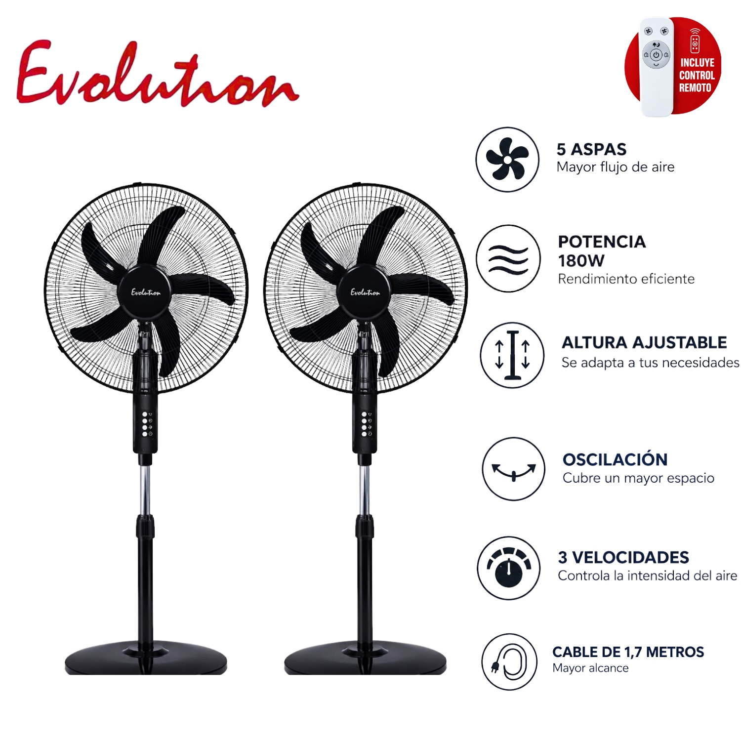 PACK 02 VENTILADORES PEDESTAL EVOLUTION FS45M1R 18” 180W CON CONTROL REMOTO - 1