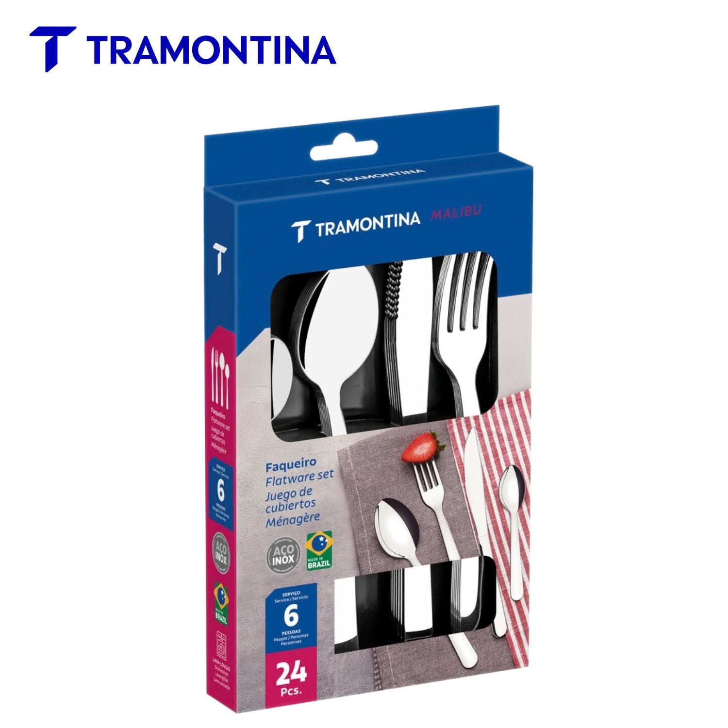 JUEGO DE CUBIERTOS TRAMONTINA MALIBU EN ACERO INOXIDABLE 24 PIEZAS - 1