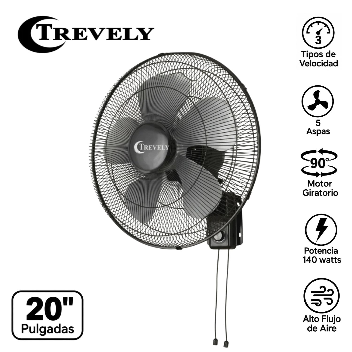 VENTILADOR DE PARED TREVELY VT 2016 DE 20 PULG 140W - 1