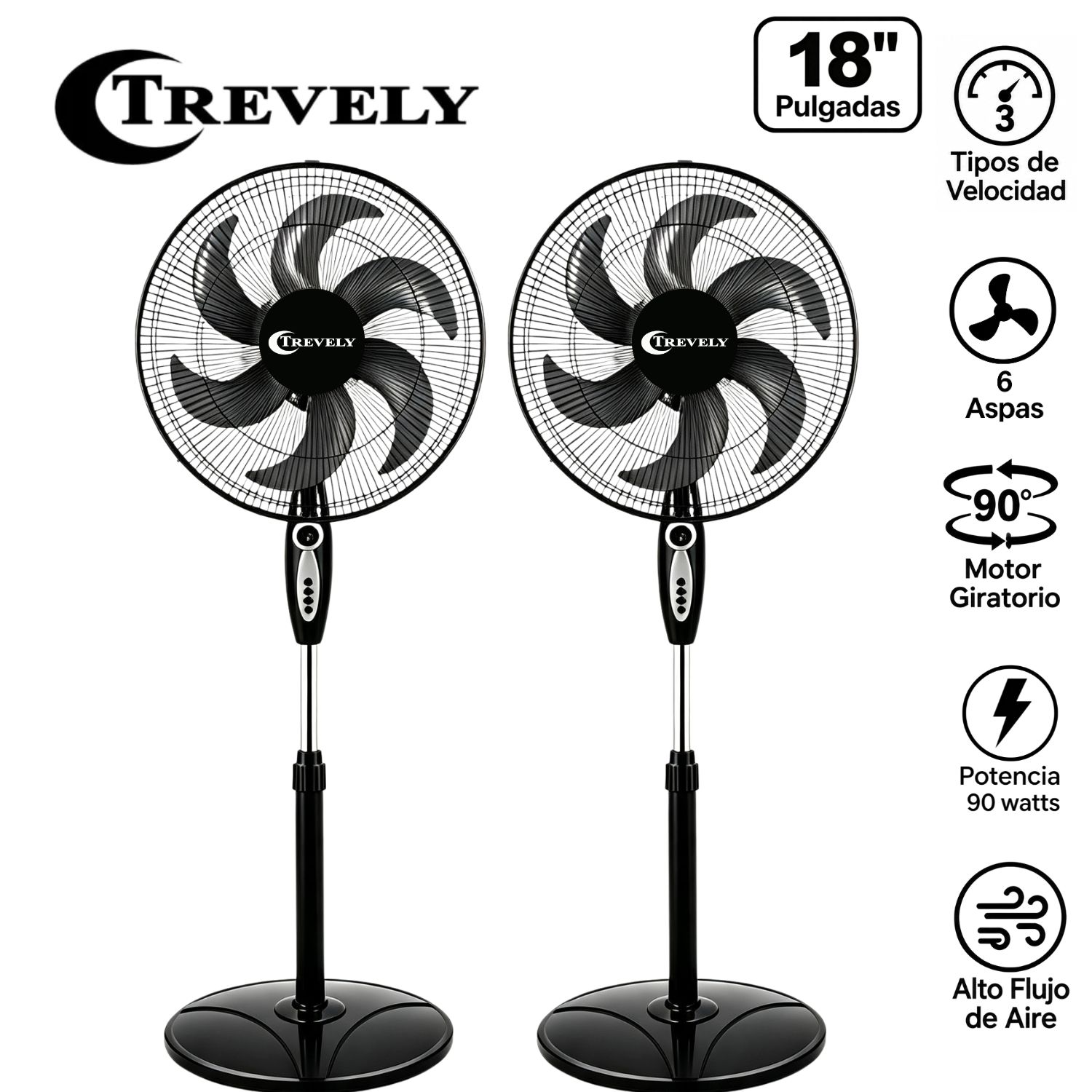 PACK 02 VENTILADORES DE PEDESTAL TREVELY VT 1880 18' 90 W TEMPORIZADOR NEGRO - 1