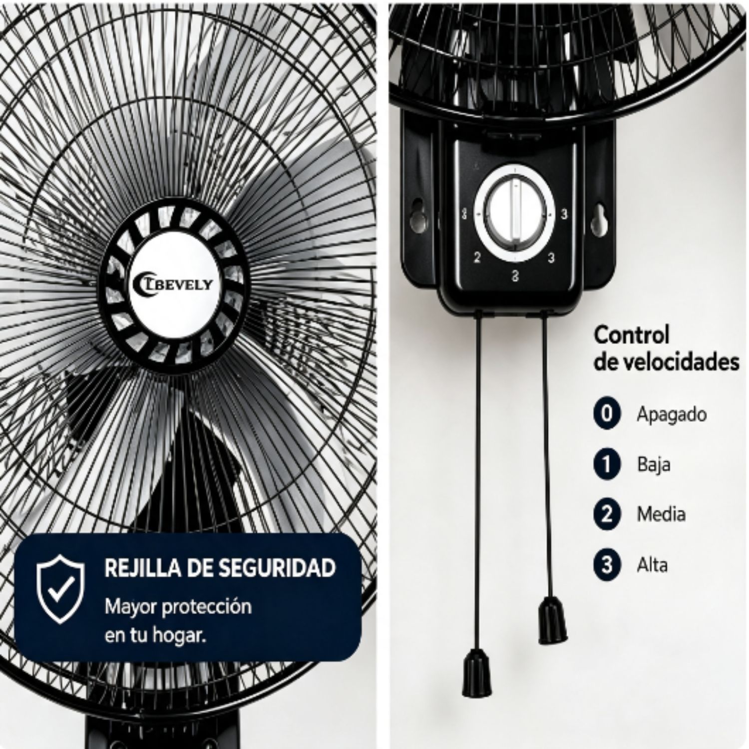 VENTILADOR DE PARED TREVELY VT-1804 18' 70W 5 ASPAS METÁLICAS NEGRO - 2