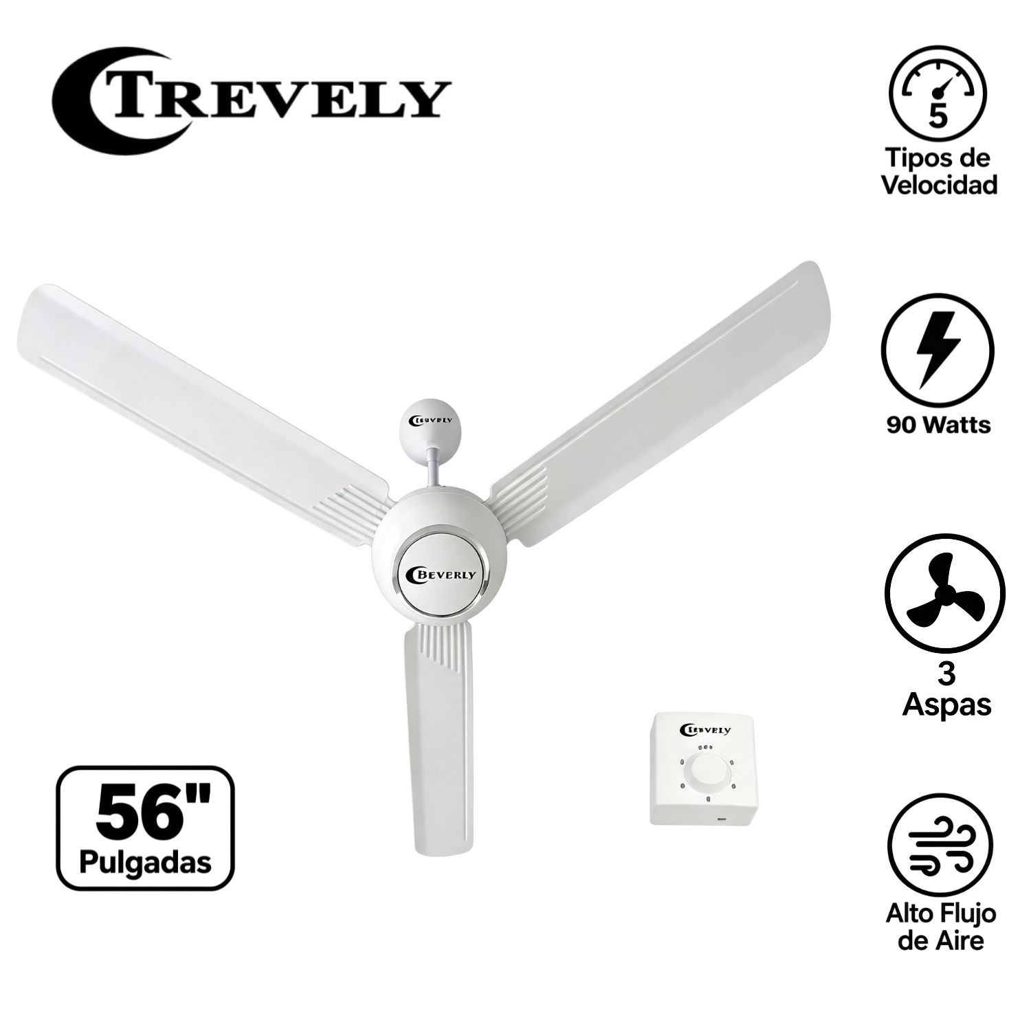 PACK 03 VENTILADORES DE TECHO TREVELY VT 5680 56 PULG, - 1