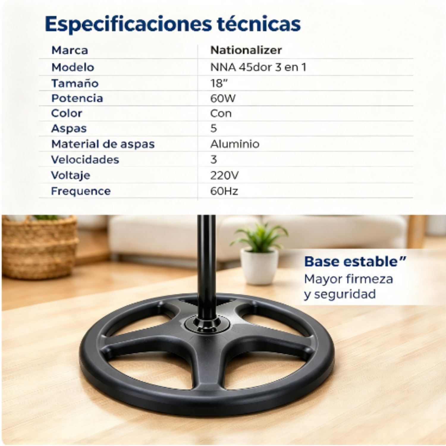 VENTILADORES 3 EN 1 NATIONALIZER NNA 45MPT 60 WATTS PLATEADO - 3