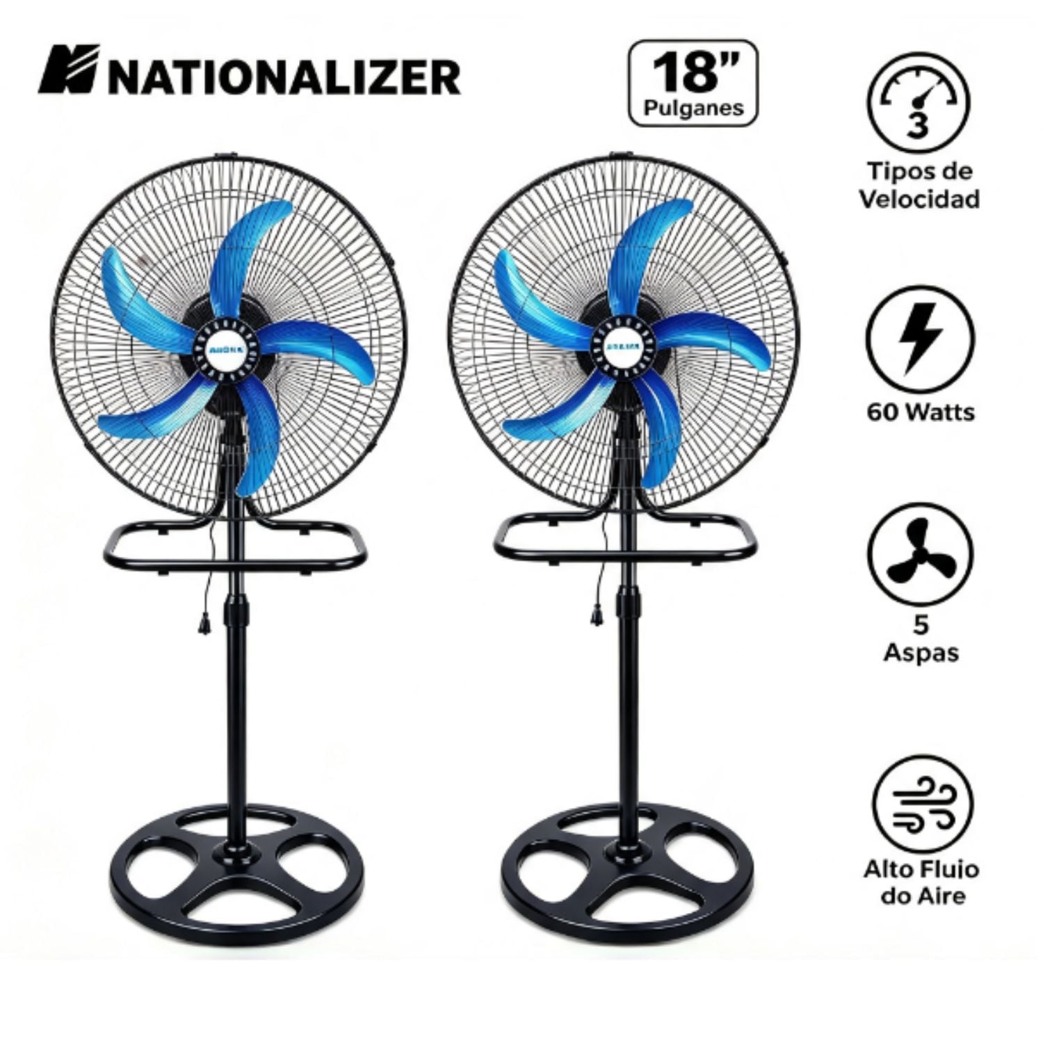 PACK 02 VENTILADORES 3 EN 1 NATIONALIZER NNA 45MPT 60 WATTS PLATEADO - 1