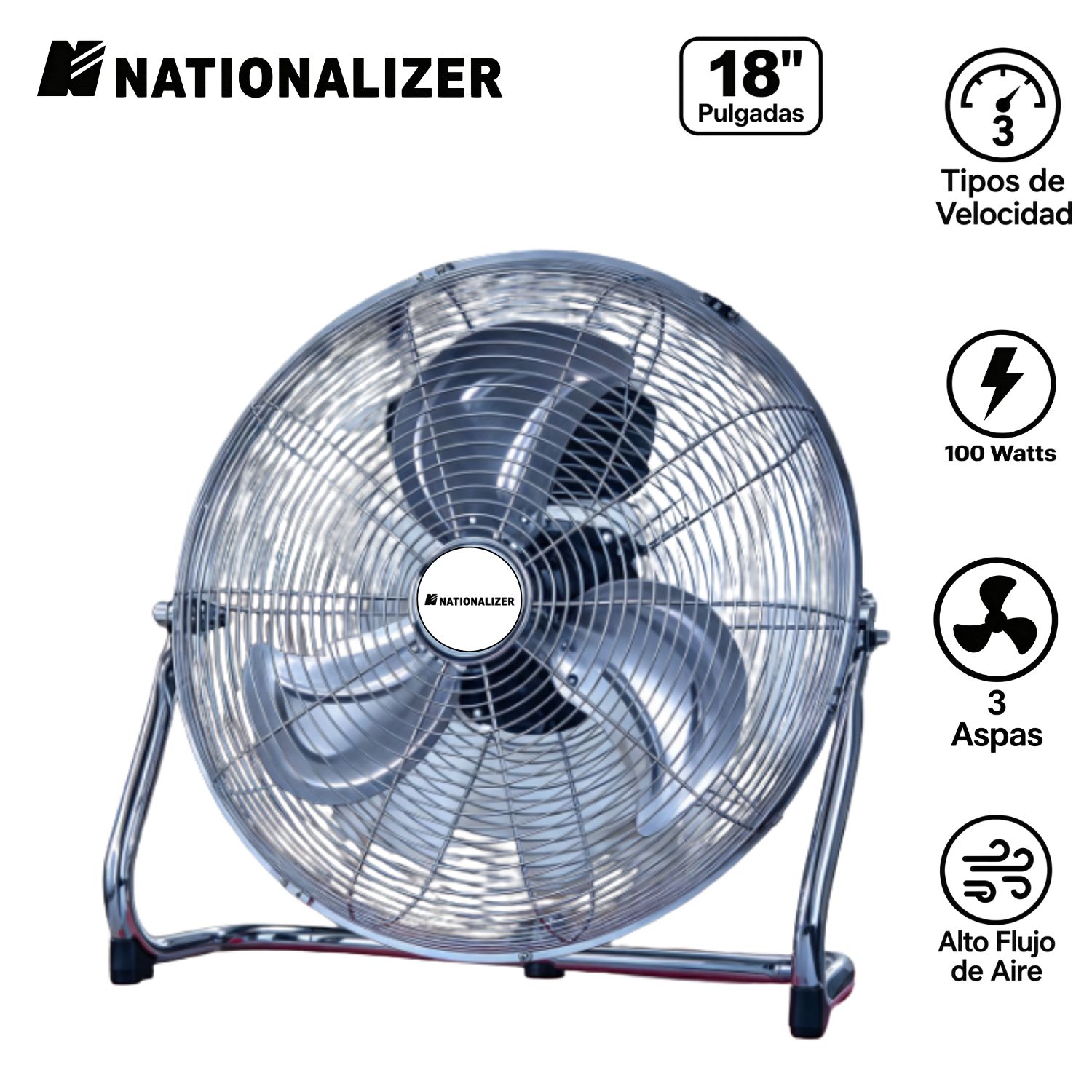 VENTILADOR DE PISO NATIONALIZER NN FE 45 100 WATTS 18 PULG, SILVER - 1