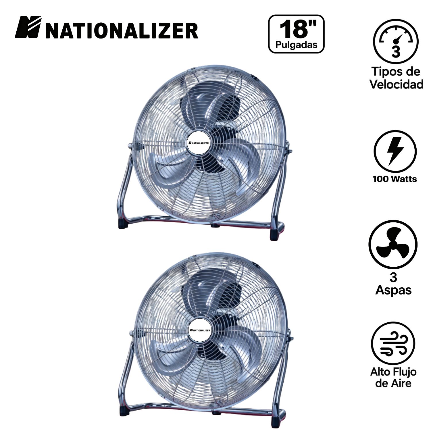 PACK 02 VENTILADORES DE PISO NATIONALIZER NN FE 45 100 WATTS 18 PULG, SILVER - 1