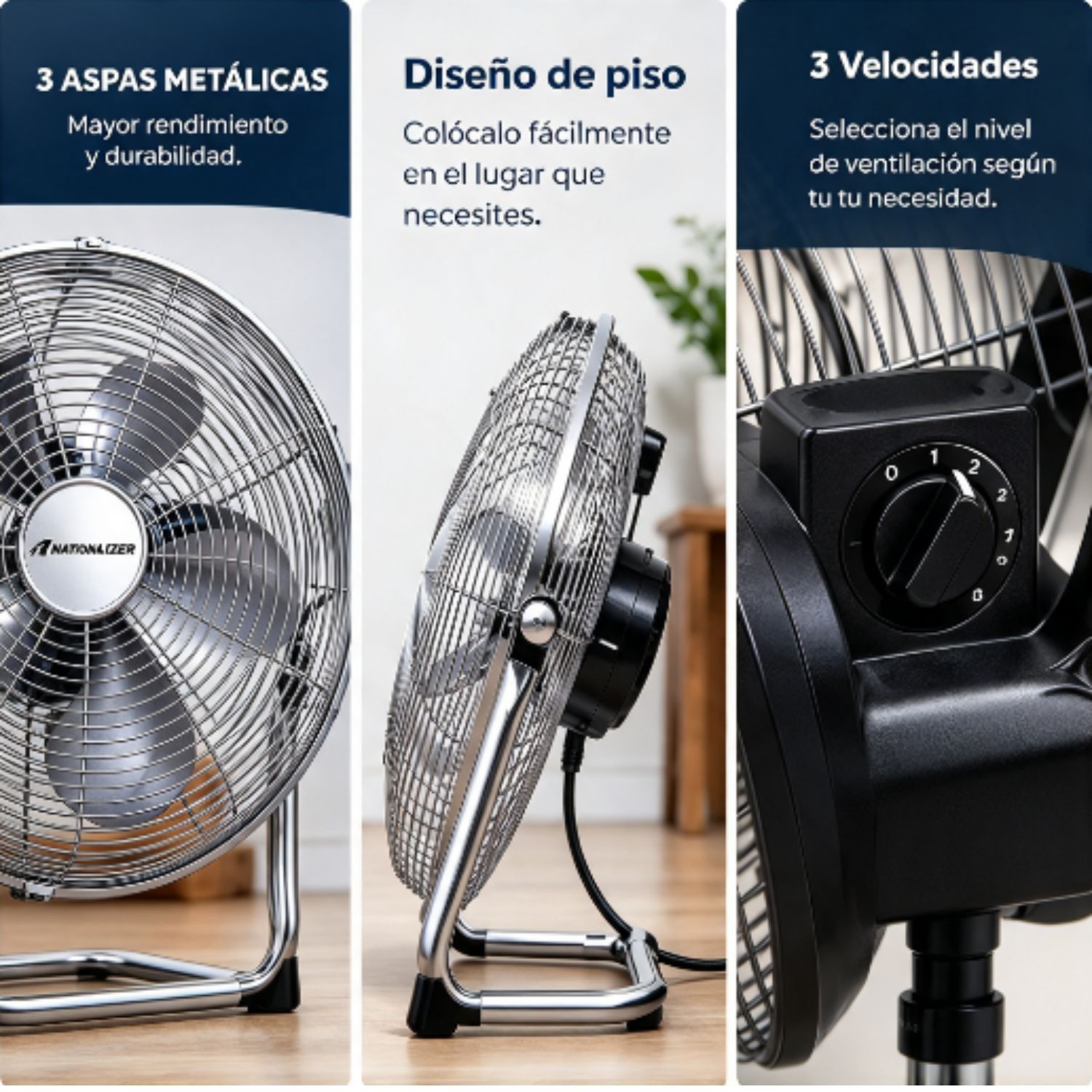 PACK 02 VENTILADORES DE PISO NATIONALIZER NN FE 45 100 WATTS 18 PULG, SILVER - 3