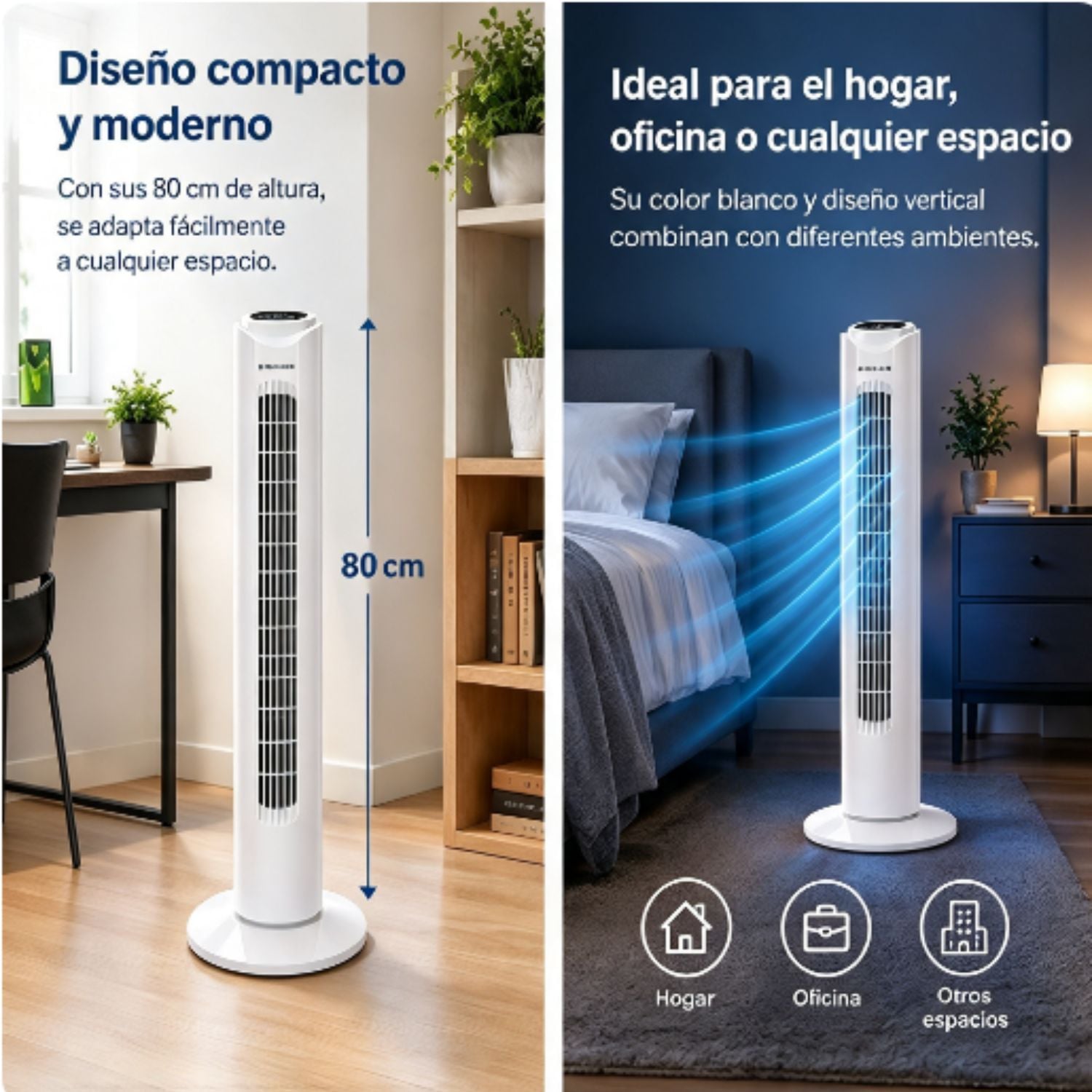 VENTILADOR TORRE NATIONALIZER TF80AR CON CONTROL REMOTO 80CM ALTO 45 WATTS BLANCO - 2