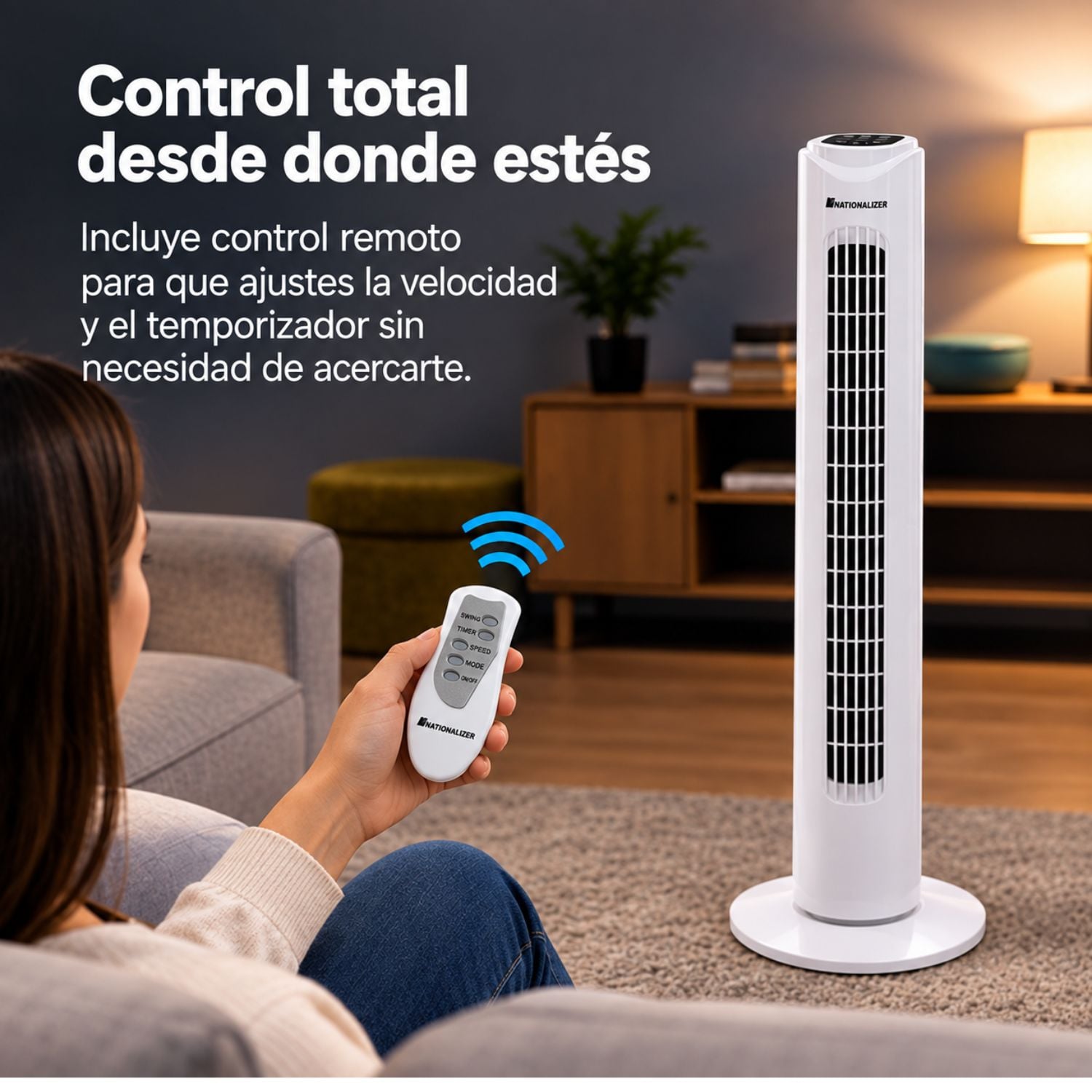 VENTILADOR TORRE NATIONALIZER TF80AR CON CONTROL REMOTO 80CM ALTO 45 WATTS BLANCO - 3